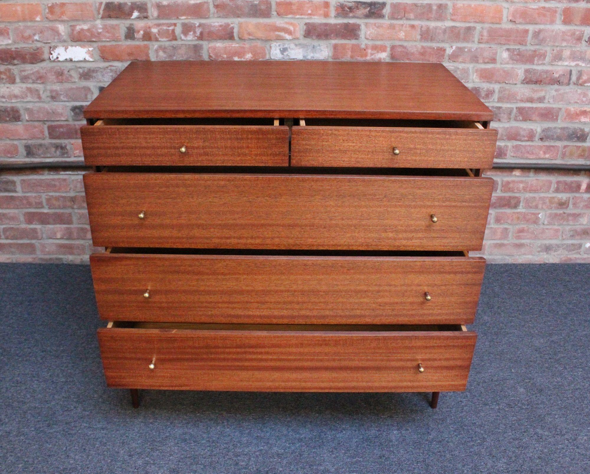 American Paul Mccobb Calvin Group Mahogany and Brass Five-Drawer Chest / Dresser