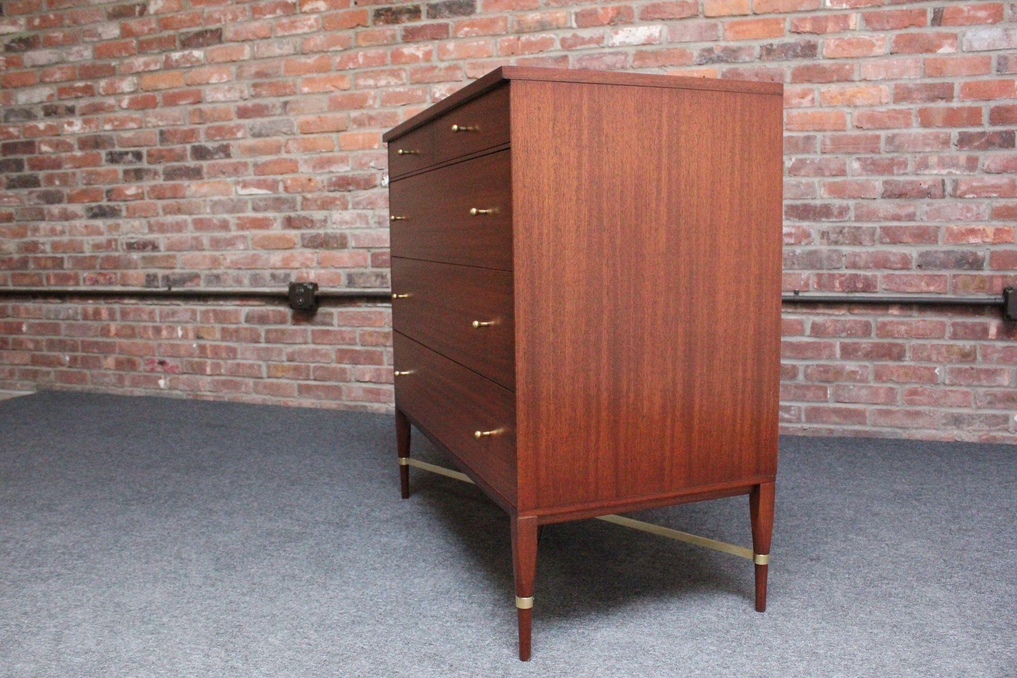 Mid-20th Century Paul Mccobb Calvin Group Mahogany and Brass Five-Drawer Chest / Dresser For Sale