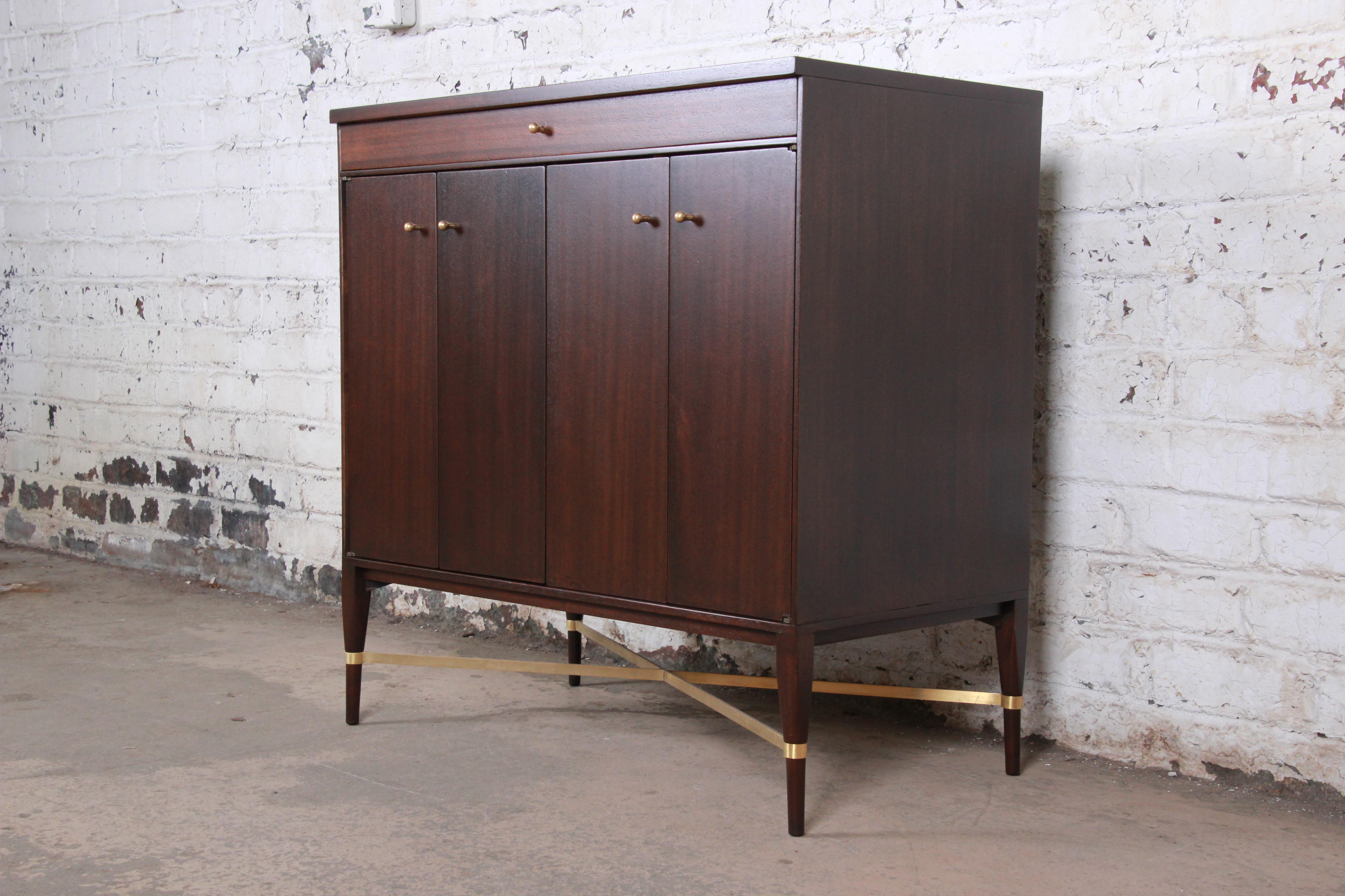 American Paul McCobb Calvin Group Mahogany and Brass Sideboard or Bar Cabinet, Restored