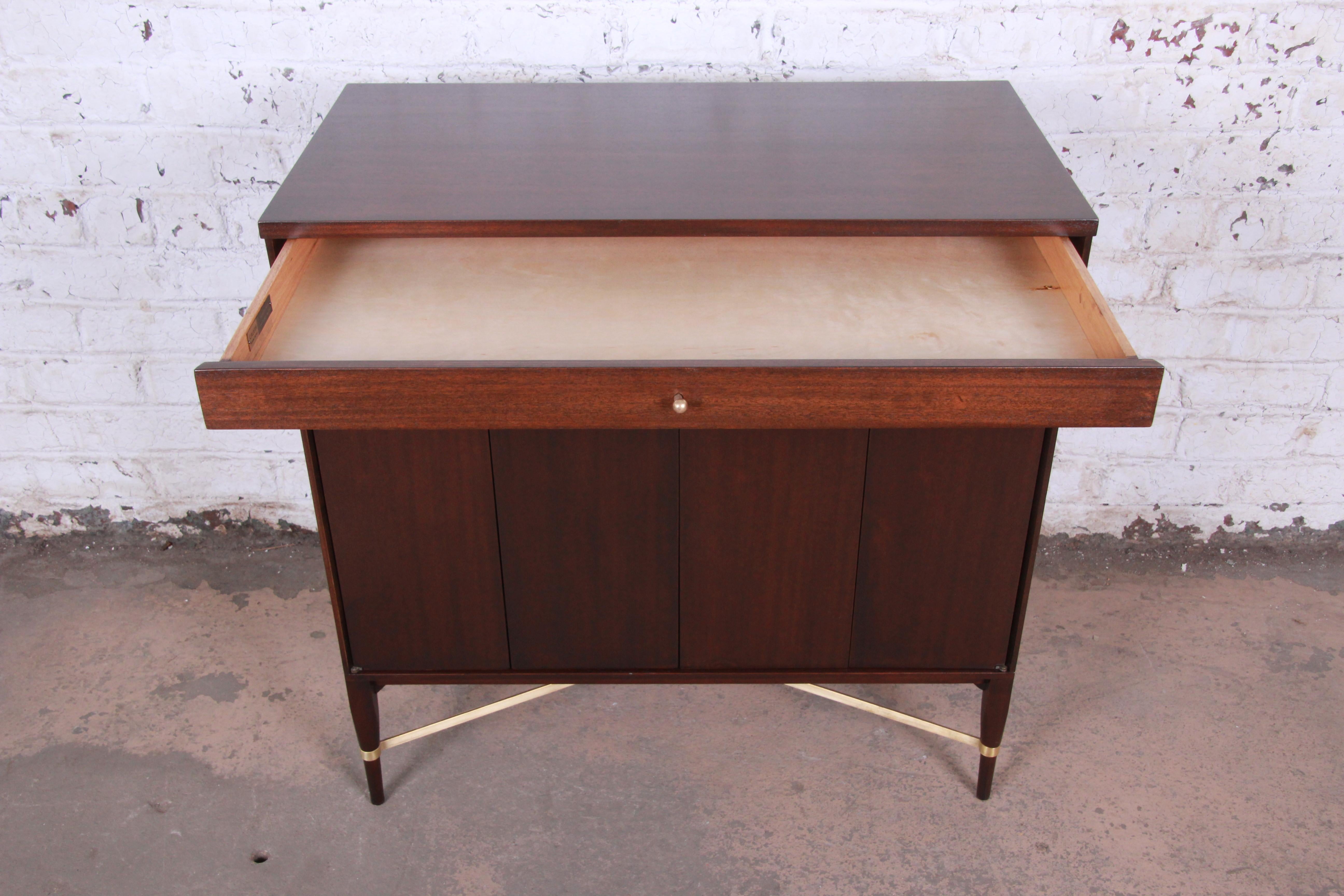 Paul McCobb Calvin Group Mahogany and Brass Sideboard or Bar Cabinet, Restored In Good Condition In South Bend, IN