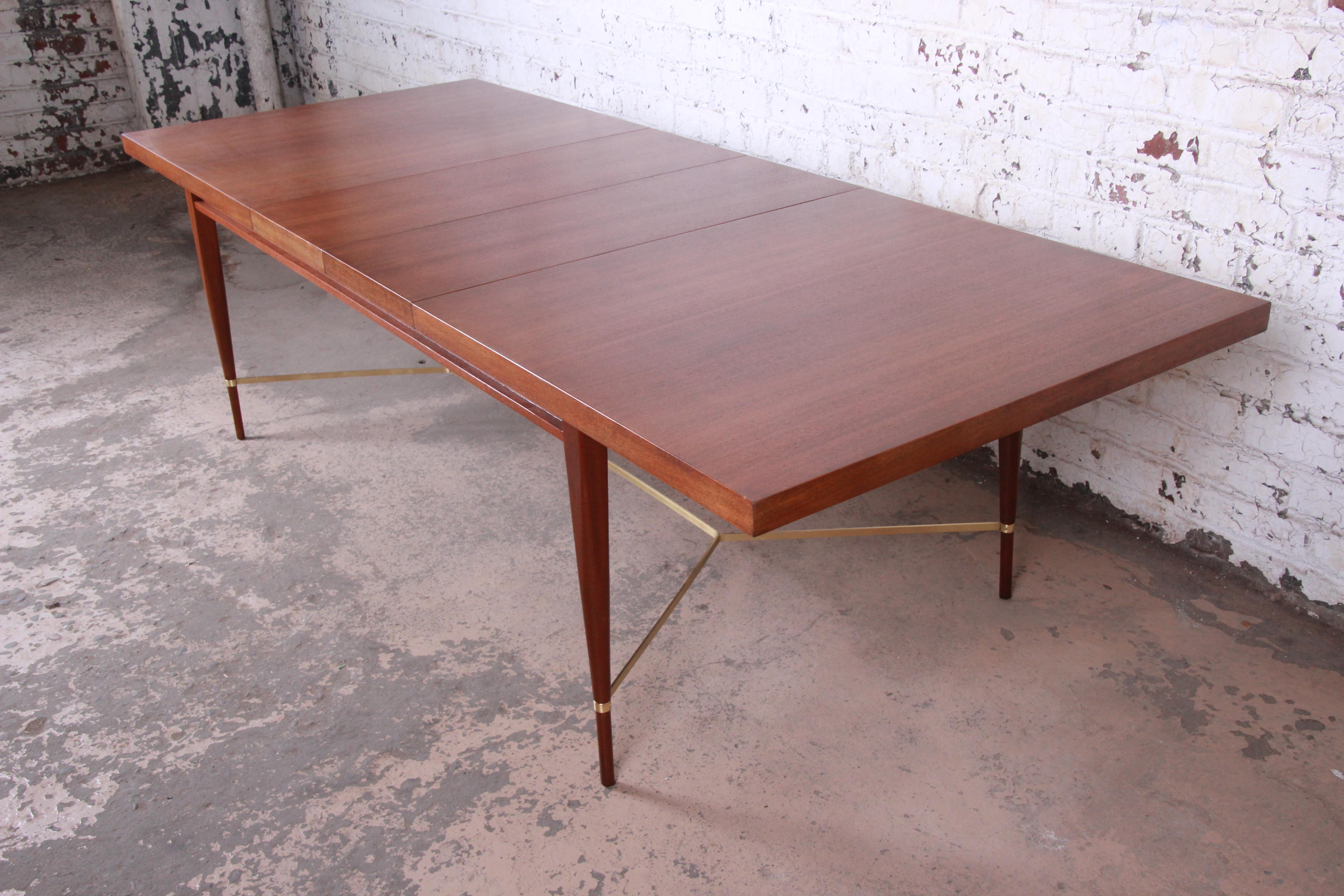 Paul McCobb Calvin Irwin Collection Mahogany and Brass Dining Table, Restored 4