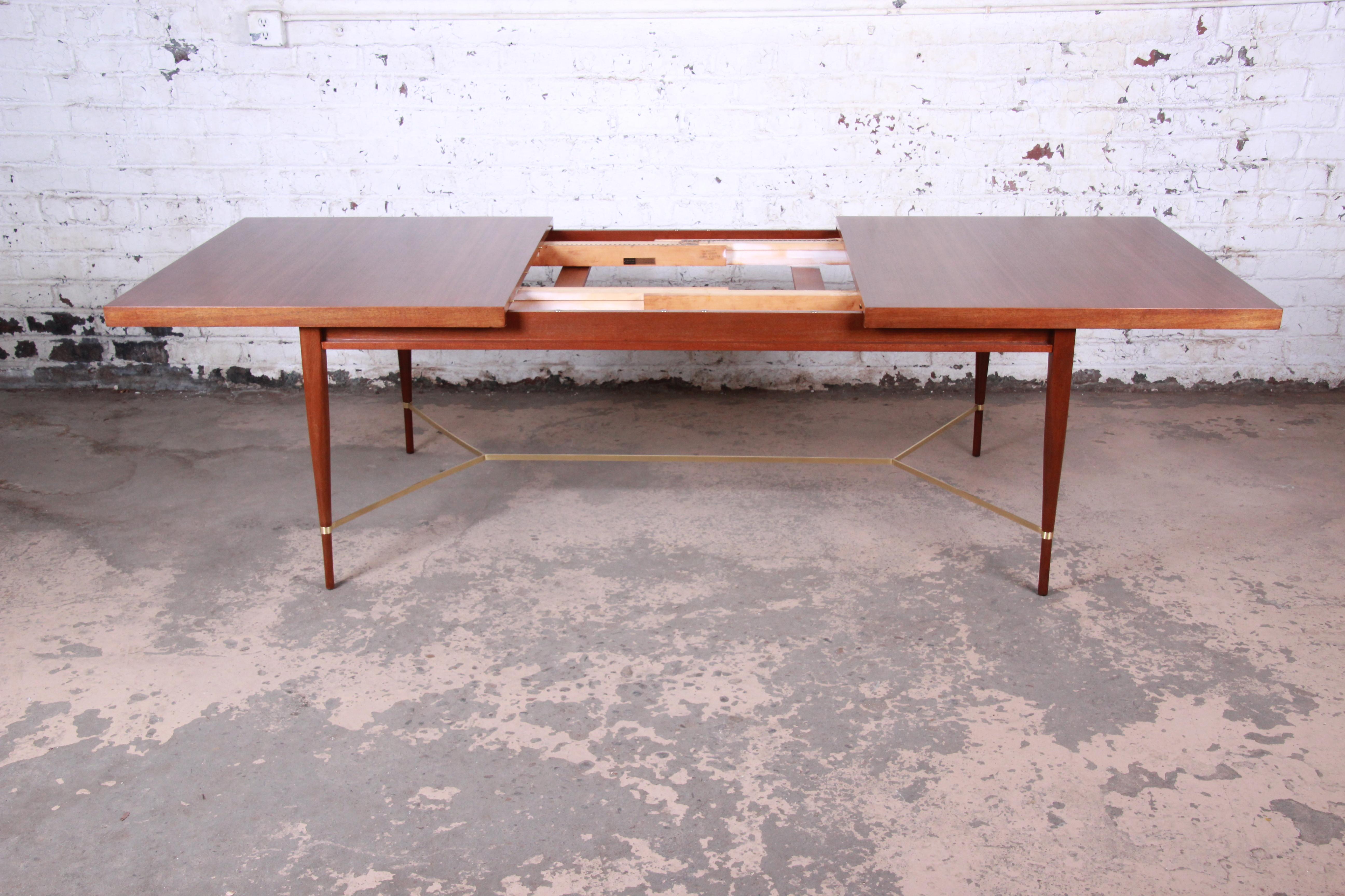Paul McCobb Calvin Irwin Collection Mahogany and Brass Dining Table, Restored 2