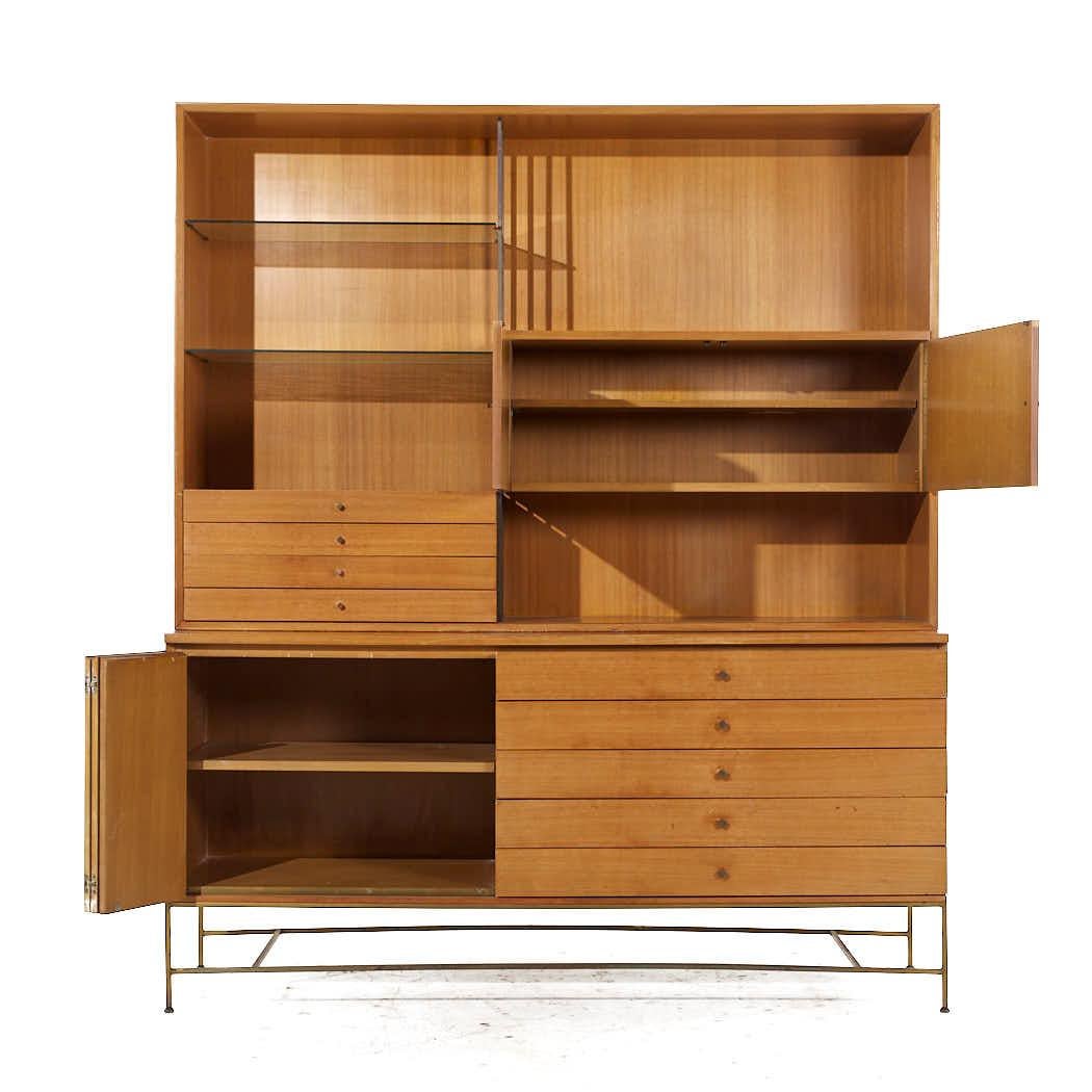 Paul McCobb for Calvin Irwin Collection Mid Century Bleach Mahogany and Brass Credenza and Hutch

The credenza measures: 71.25 wide x 19 deep x 31.25 inches high
The hutch measures: 71.25 wide x 14 deep x 49 inches high
The combined height of the