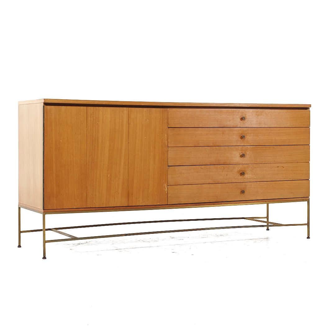 American Paul McCobb Calvin Irwin Collection MCM Bleach Mahogany Brass Credenza and Hutch For Sale