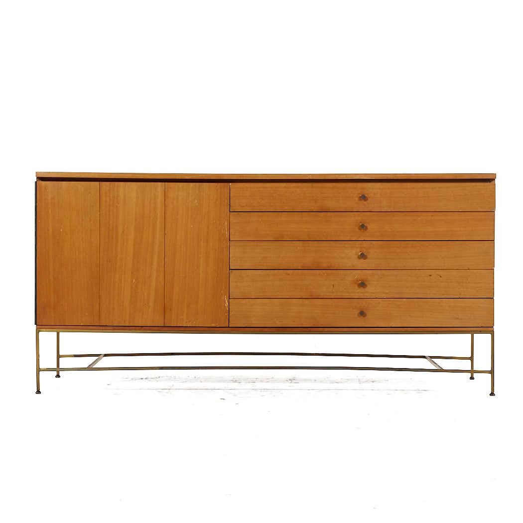 Bleached Paul McCobb Calvin Irwin Collection MCM Bleach Mahogany Brass Credenza and Hutch For Sale