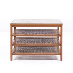 Paul McCobb Calvin MCM Leather Brass and Bleached Mahogany Magazine Side Table