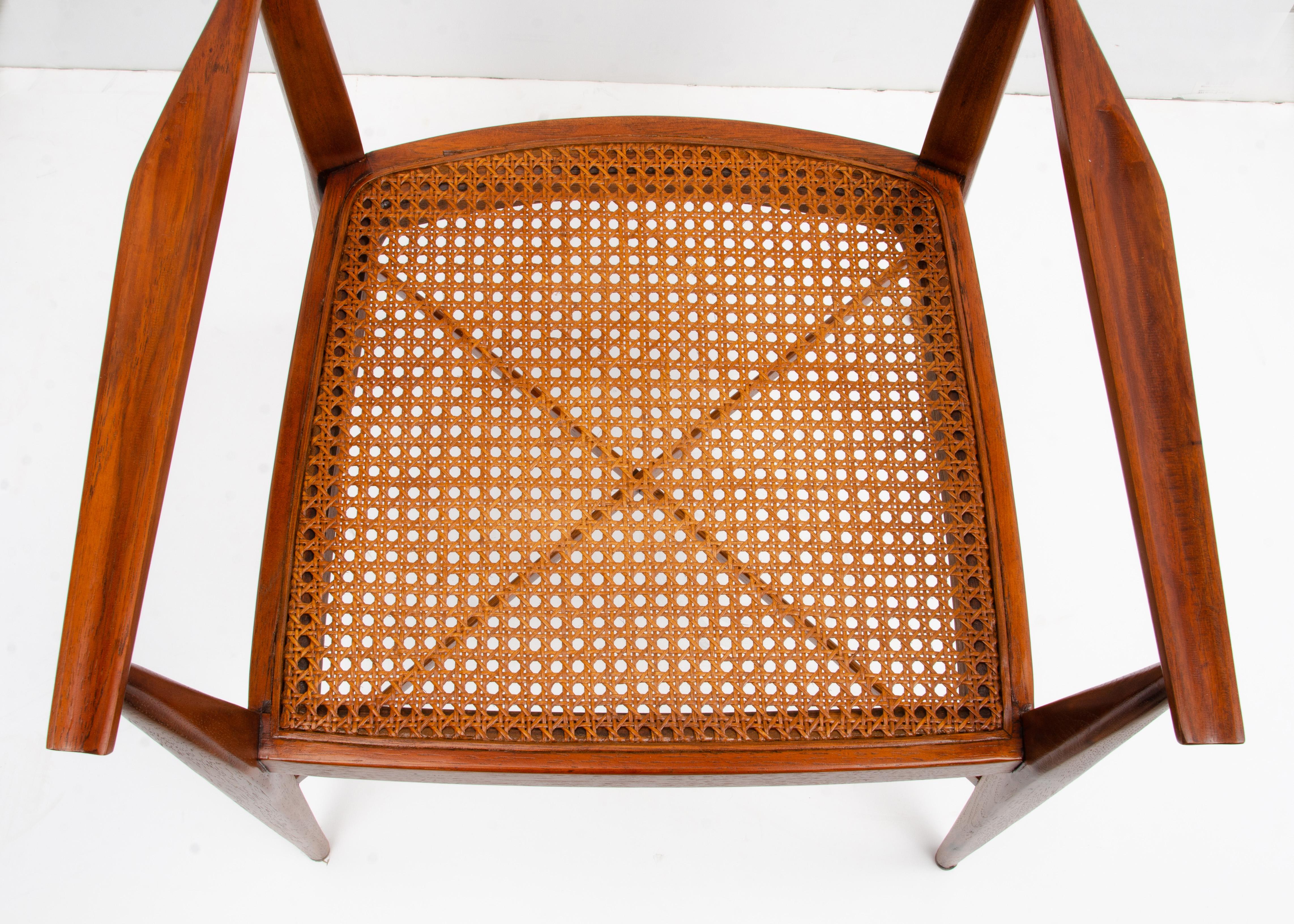 Paul McCobb Calvin Mid-Century Modern Sculpted Walnut Armchair Cane Seat For Sale 6