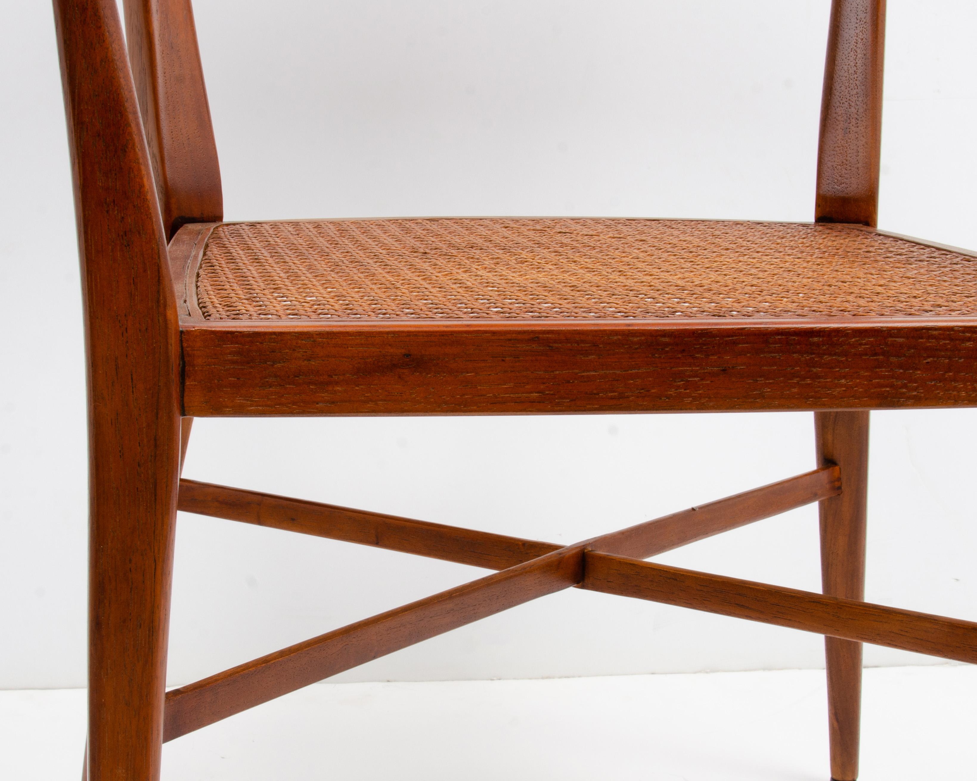 Paul McCobb Calvin Mid-Century Modern Sculpted Walnut Armchair Cane Seat For Sale 9