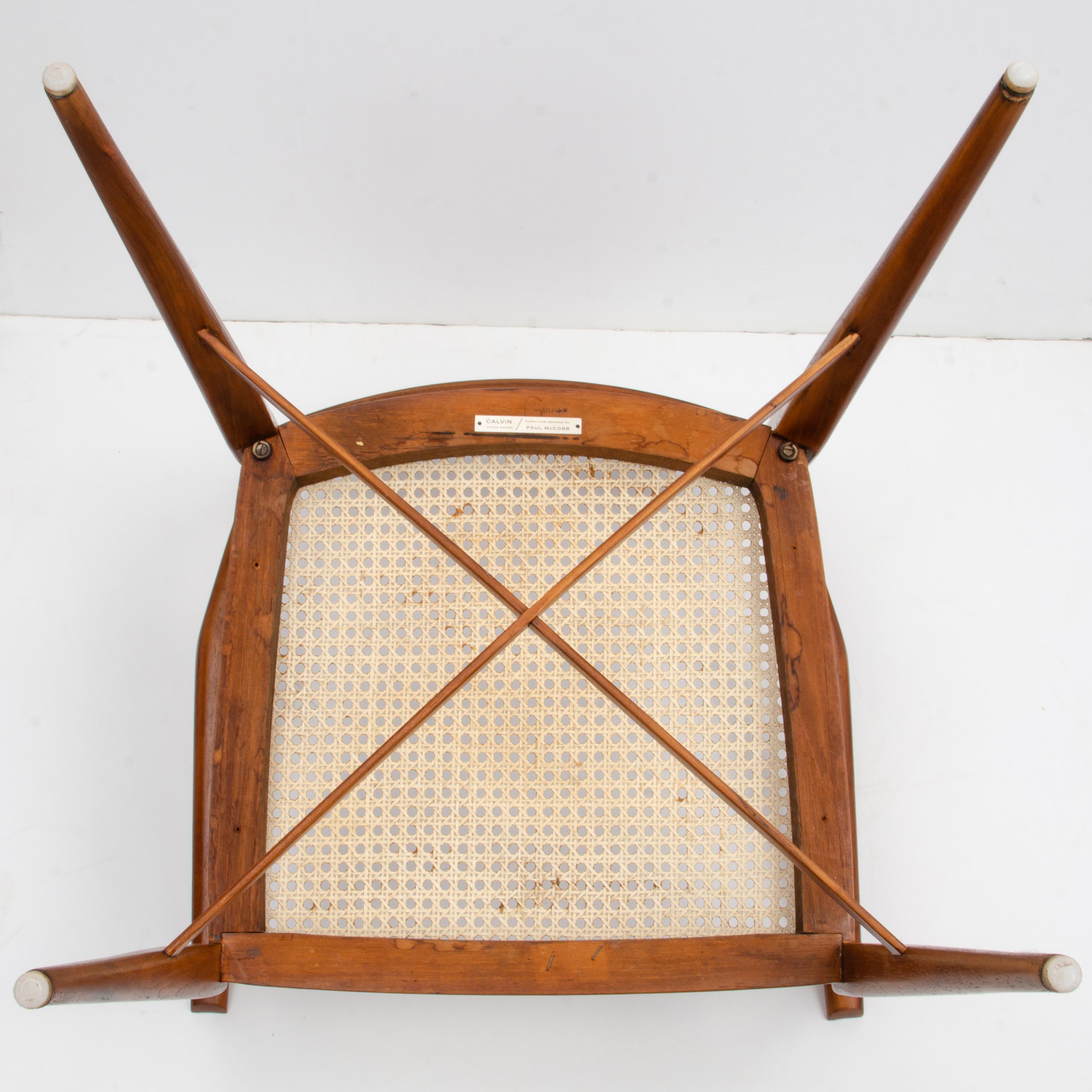 Paul McCobb Calvin Mid-Century Modern Sculpted Walnut Armchair Cane Seat For Sale 11