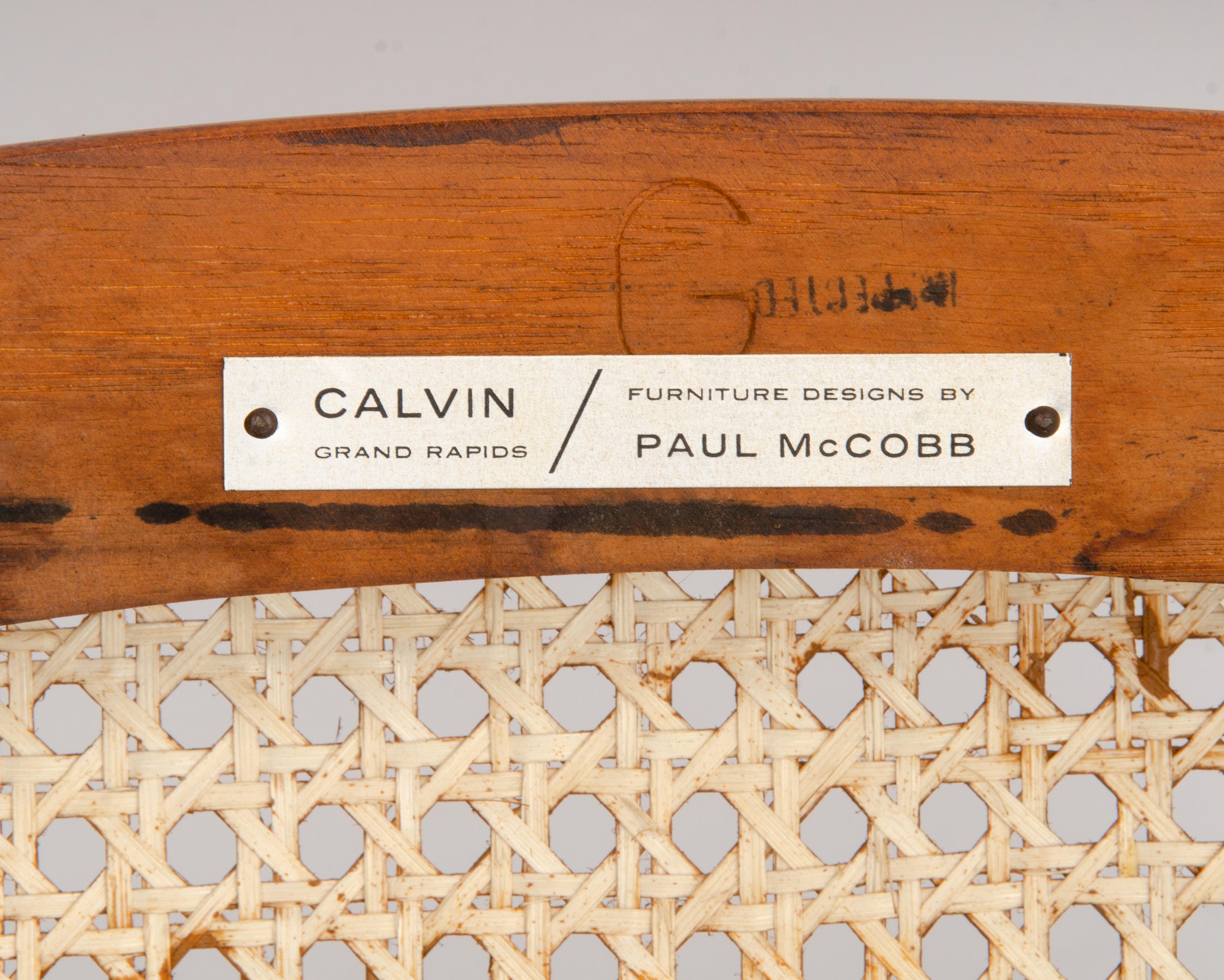 Paul McCobb Calvin Mid-Century Modern Sculpted Walnut Armchair Cane Seat For Sale 12