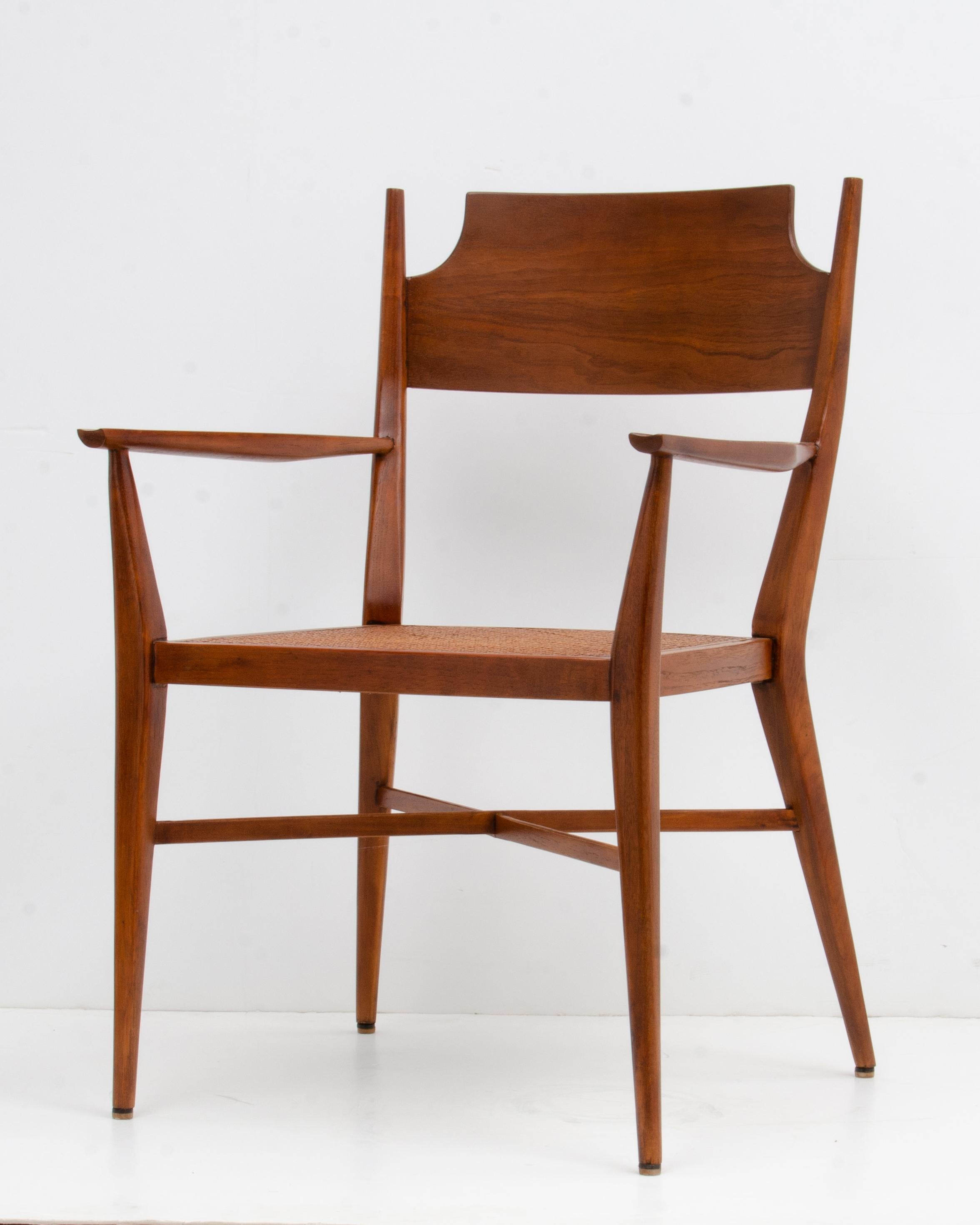 Paul McCobb Calvin Mid-Century Modern Sculpted Walnut Armchair Cane Seat For Sale 2