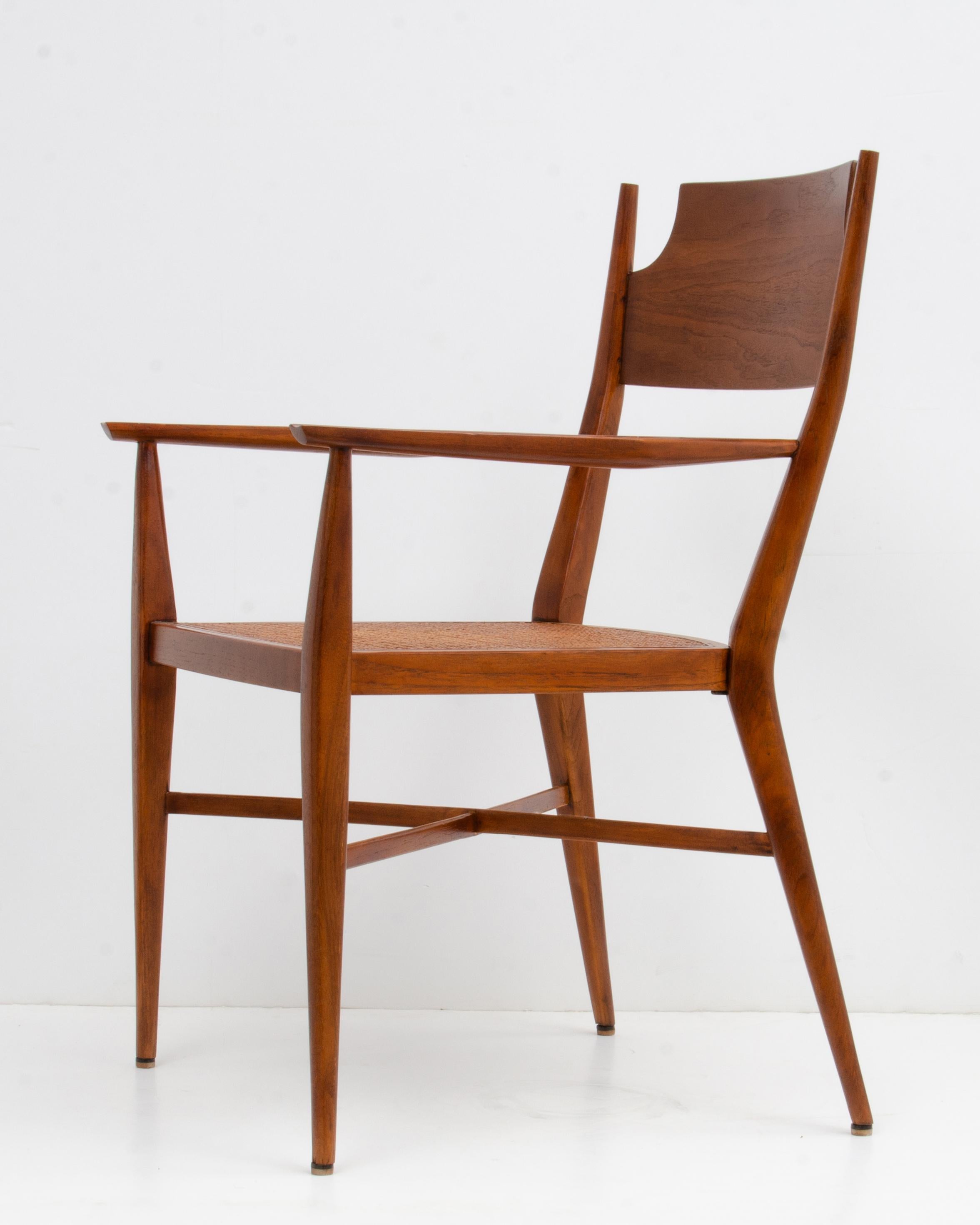 Paul McCobb Calvin Mid-Century Modern Sculpted Walnut Armchair Cane Seat For Sale 3