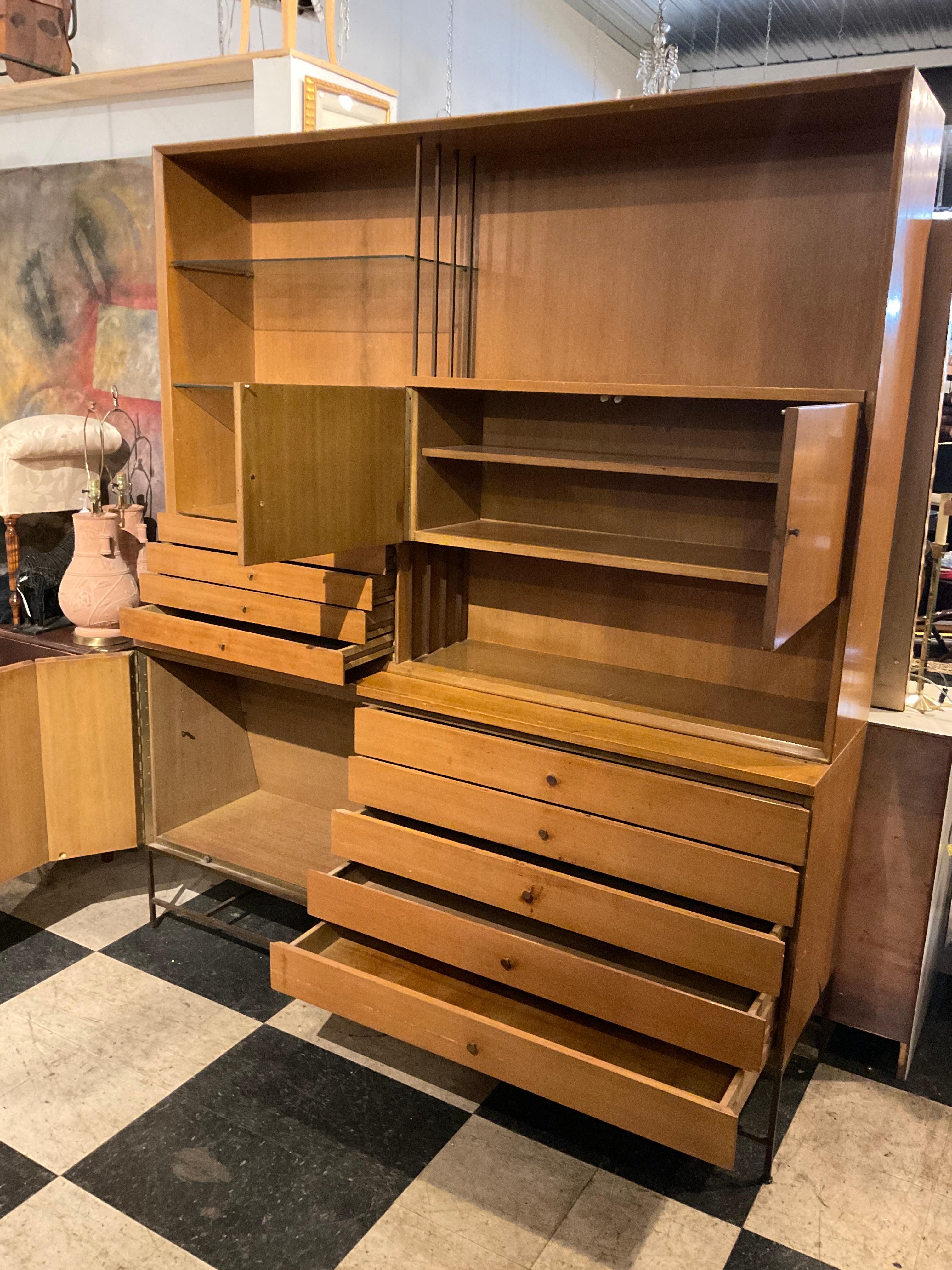 Paul McCobb Calvin Wall Unit Walnut Brass Base For Sale 6