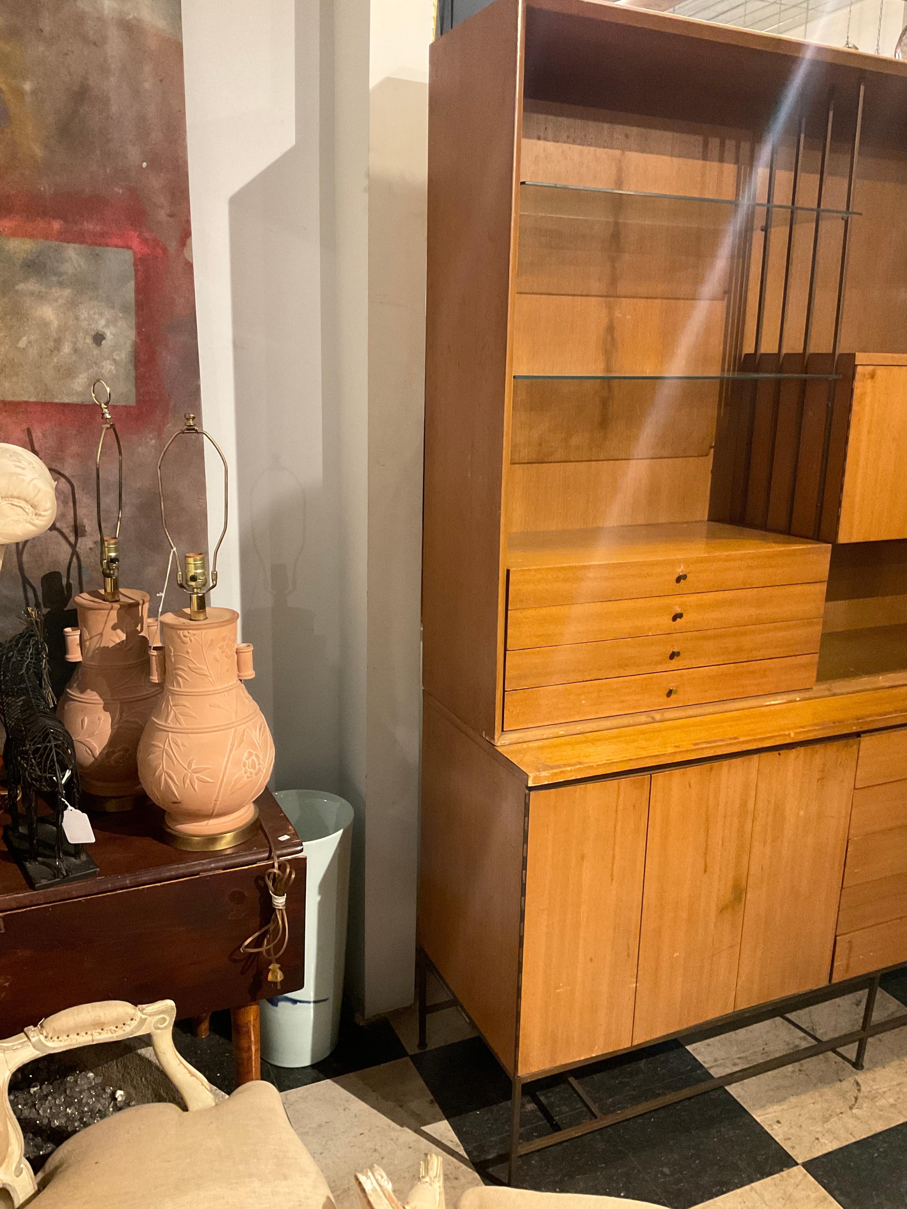 Paul McCobb Calvin Wall Unit Walnut Brass Base For Sale 2