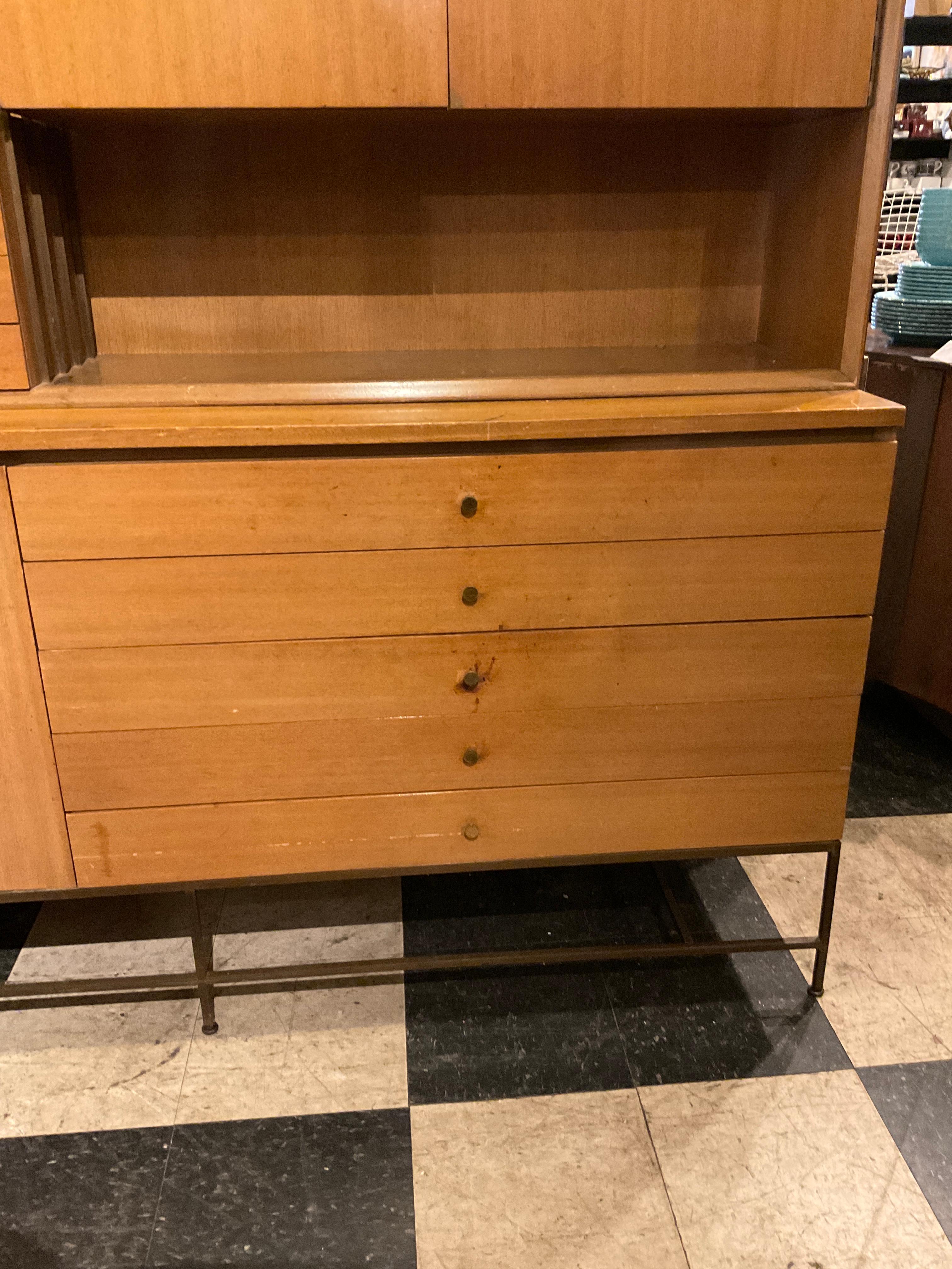 Paul McCobb Calvin Wall Unit Walnut Brass Base For Sale 4