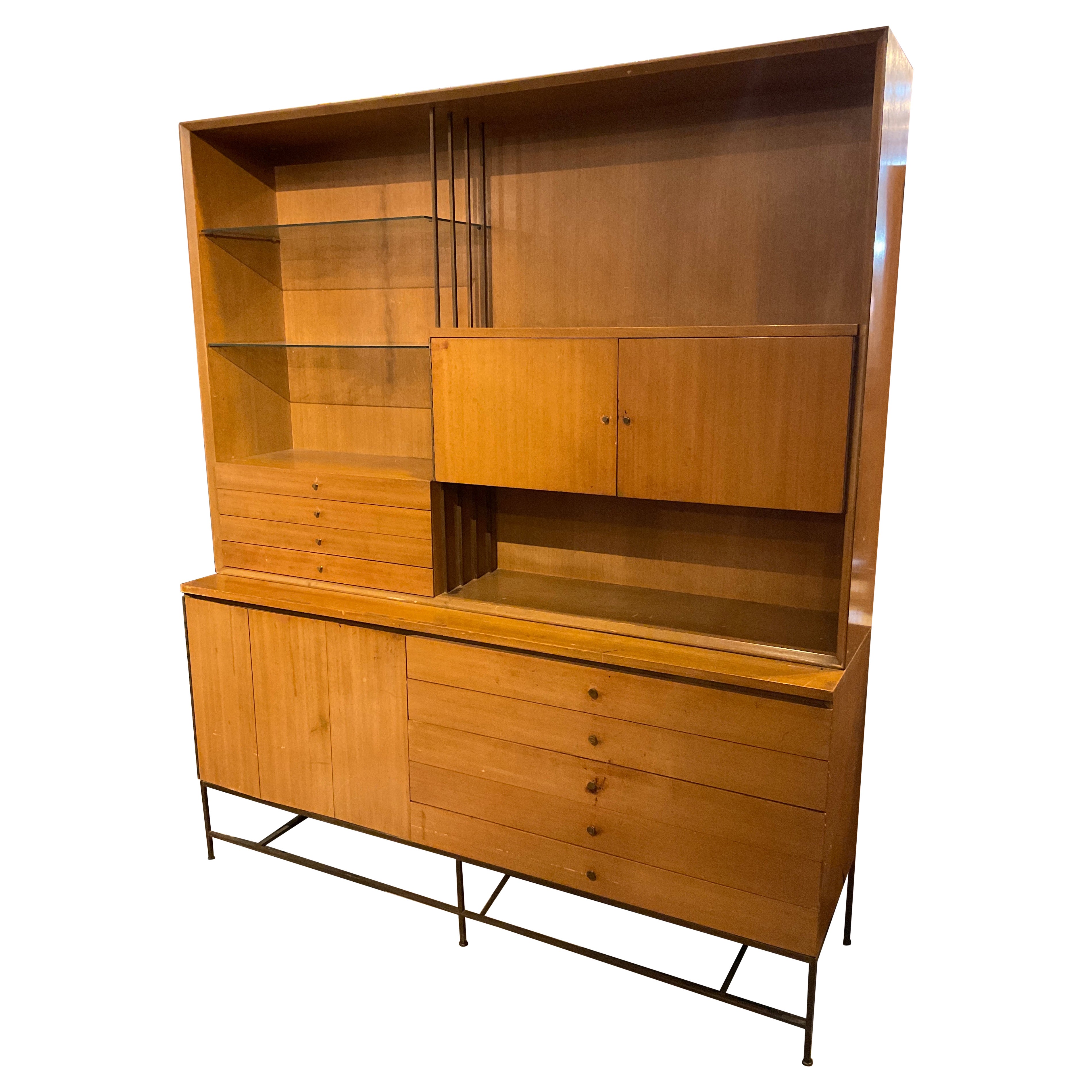 Paul McCobb Calvin Wall Unit Walnut Brass Base For Sale