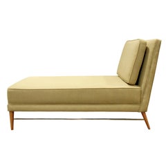 Paul McCobb Chaise with Mahogany Legs and Brass Stretchers, 1950s