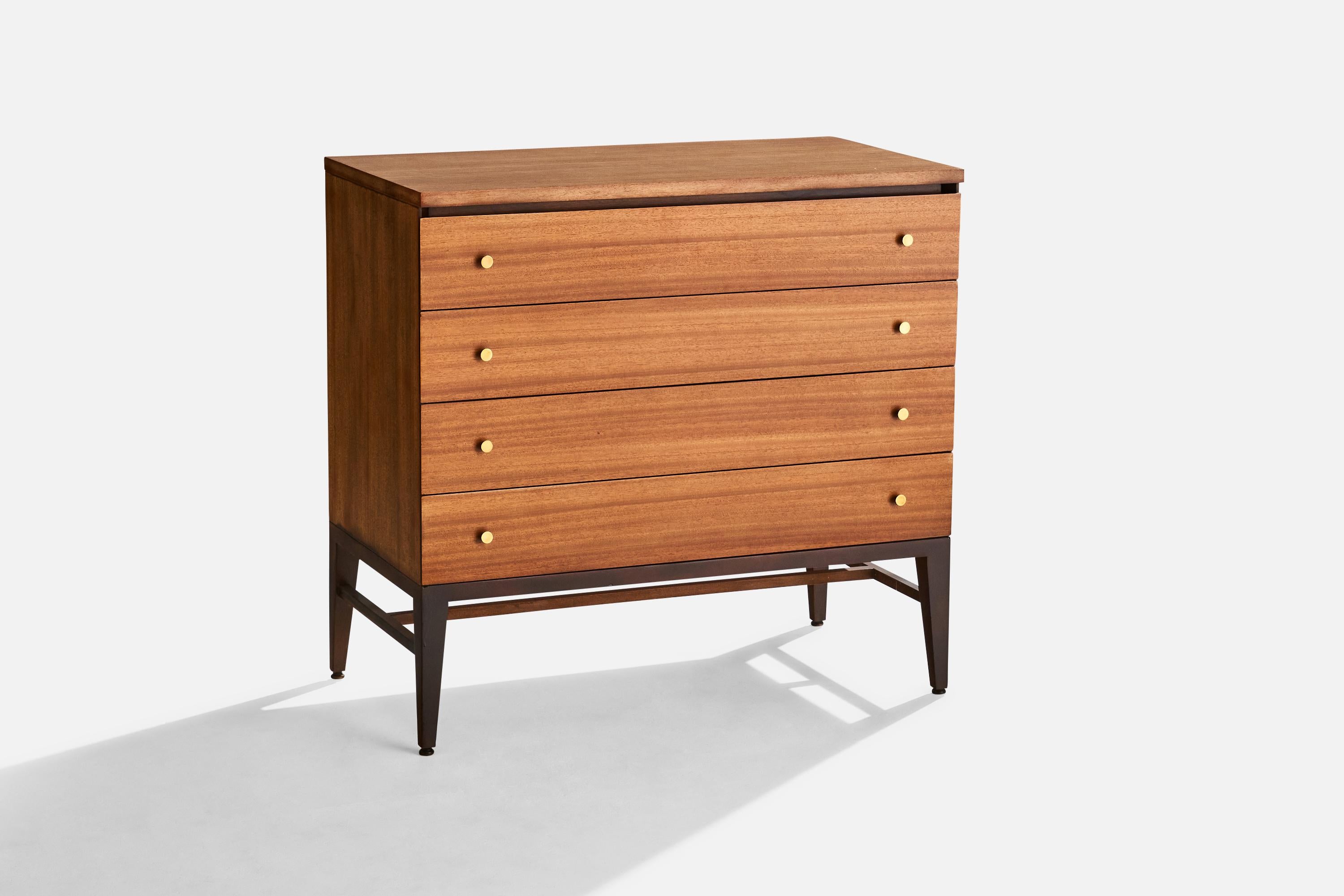 A brass and mahogany chest of drawers designed by Paul McCobb and produced by Calvin Furniture, USA, c. 1960s.