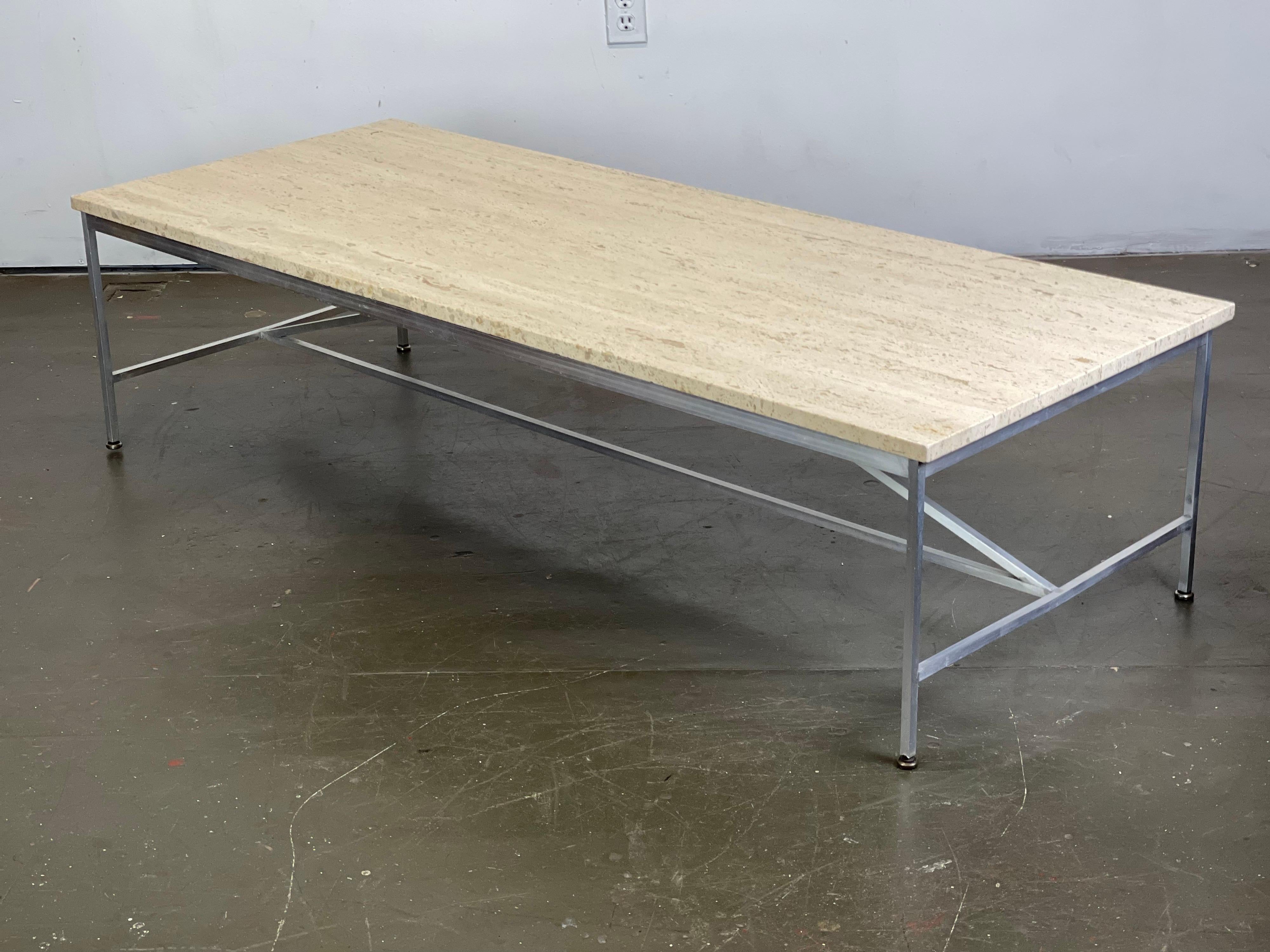 Mid-Century Modern Paul McCobb Mid Century Coffee Table in Travertine and Aluminum for Directional