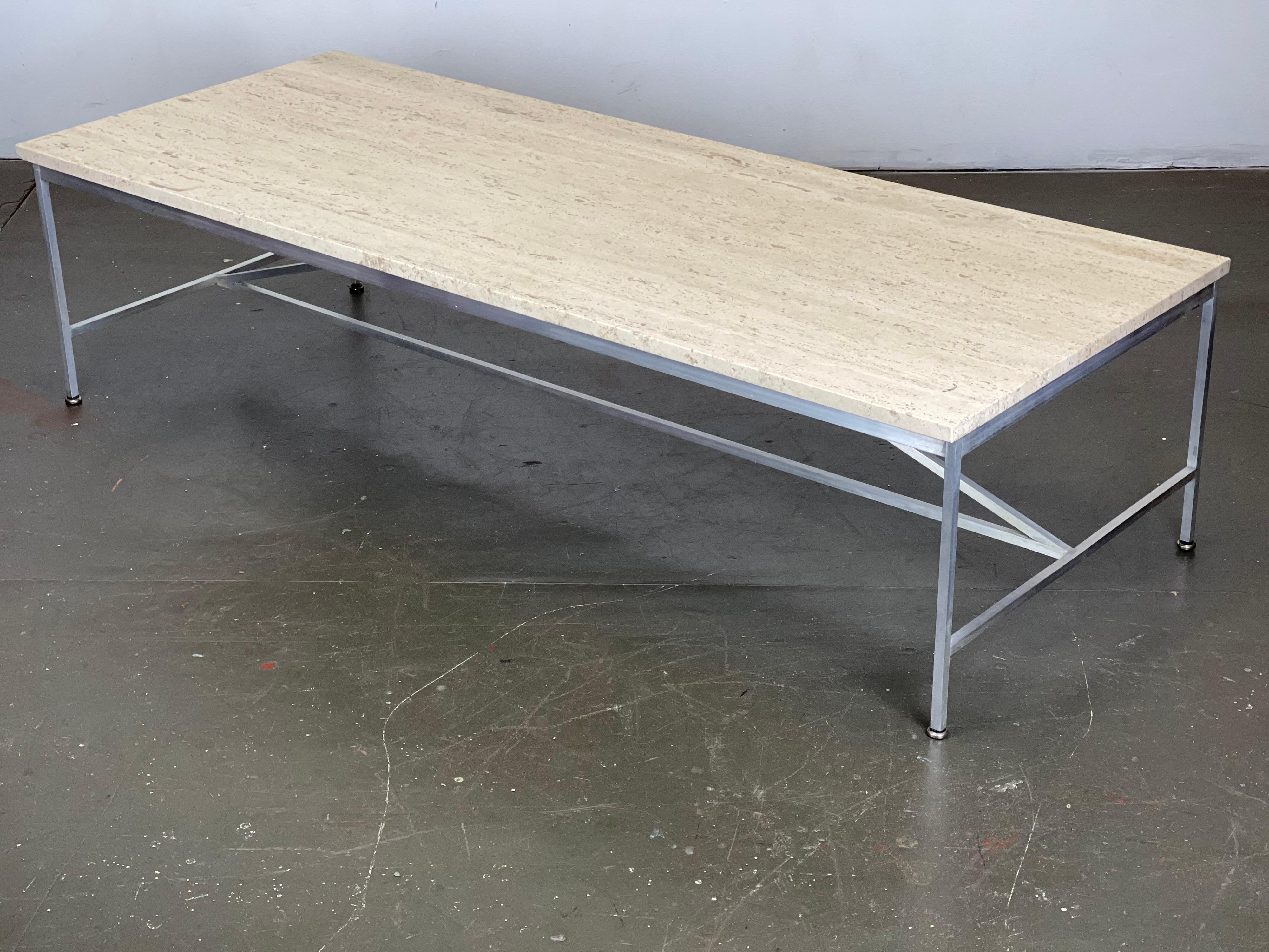 Mid-20th Century Paul McCobb Mid Century Coffee Table in Travertine and Aluminum for Directional