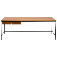 Paul McCobb Coffee Table. Iron Frame, Solid Maple Top, Two Drawers, Rectangular