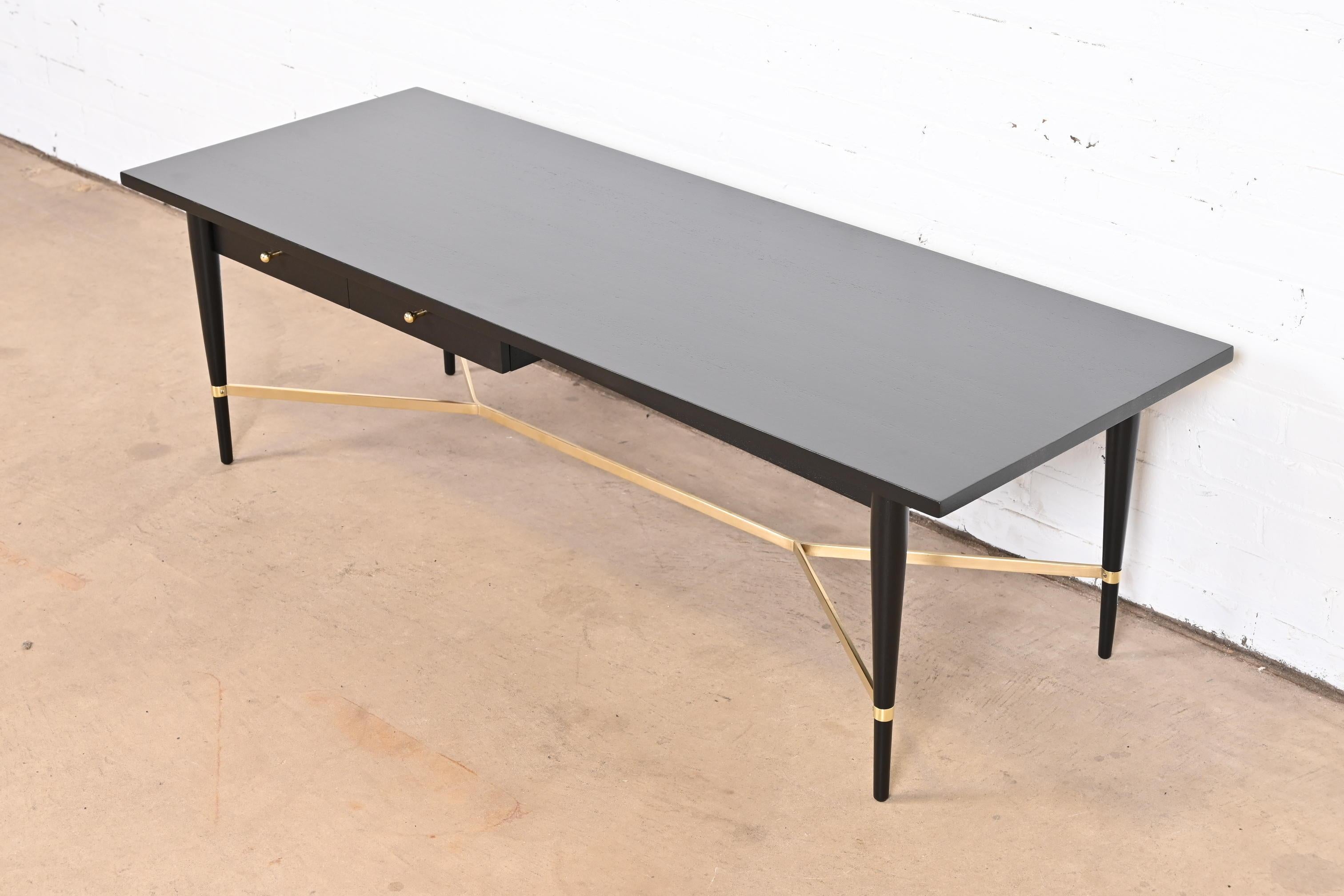 Paul McCobb Connoisseur Collection Black Lacquer and Brass Coffee Table, 1950s In Good Condition In South Bend, IN