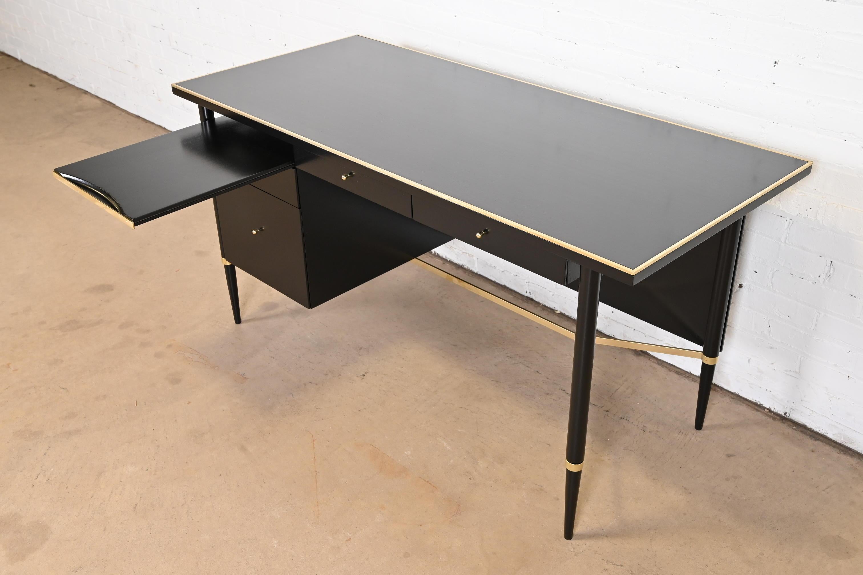 Paul McCobb Connoisseur Collection Black Lacquer and Brass Desk, Refinished For Sale 5