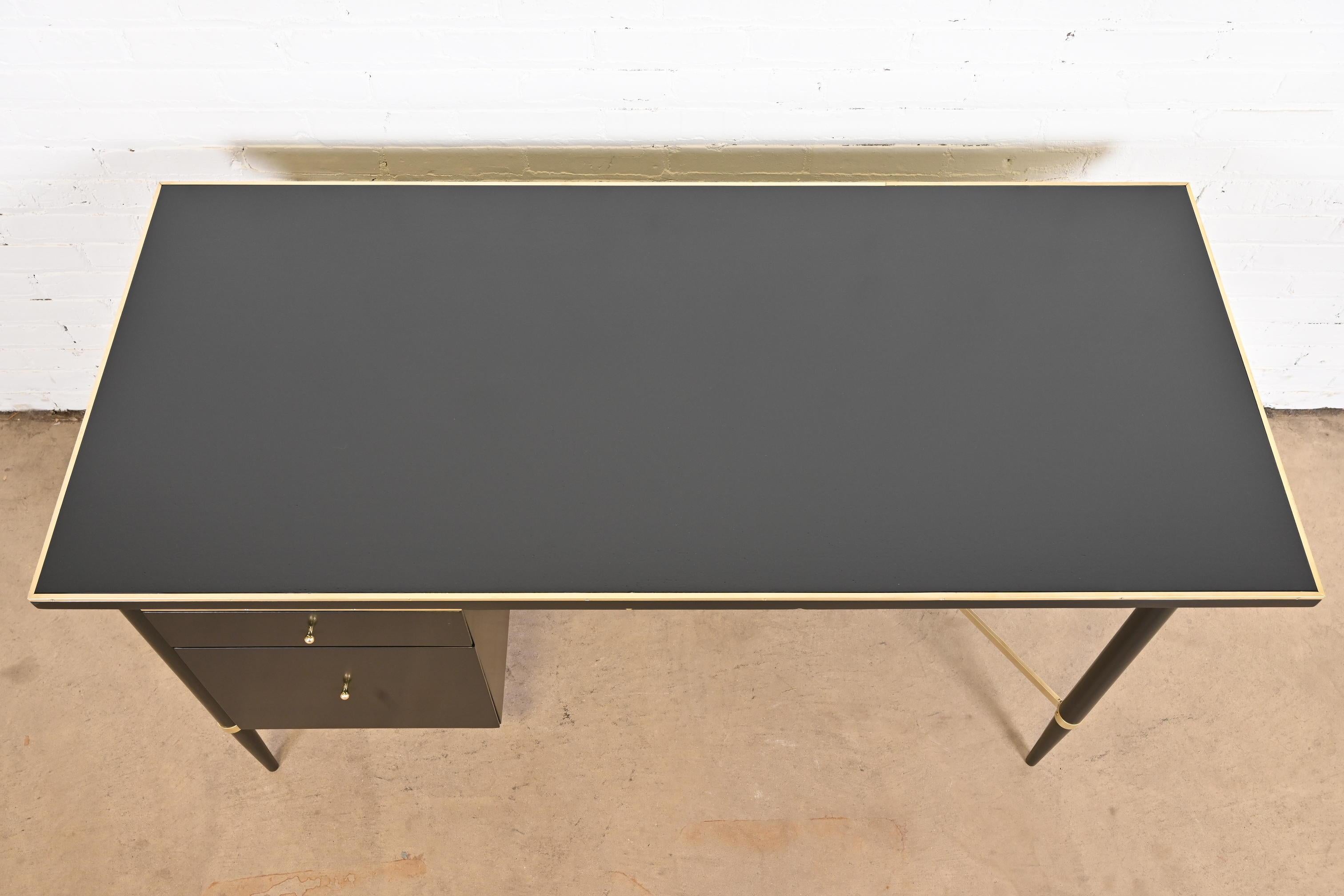 Paul McCobb Connoisseur Collection Black Lacquer and Brass Desk, Refinished For Sale 7