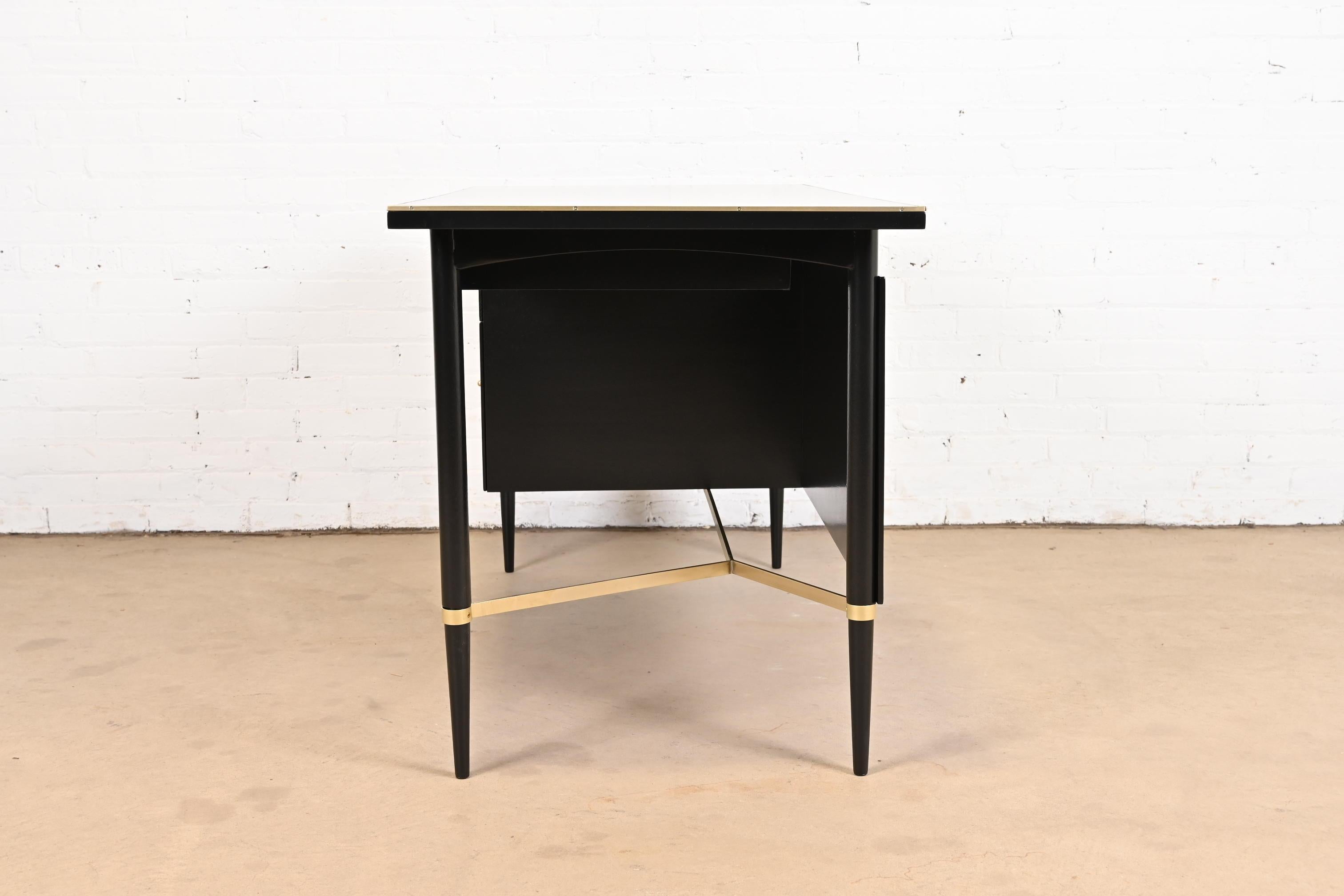 Paul McCobb Connoisseur Collection Black Lacquer and Brass Desk, Refinished For Sale 8