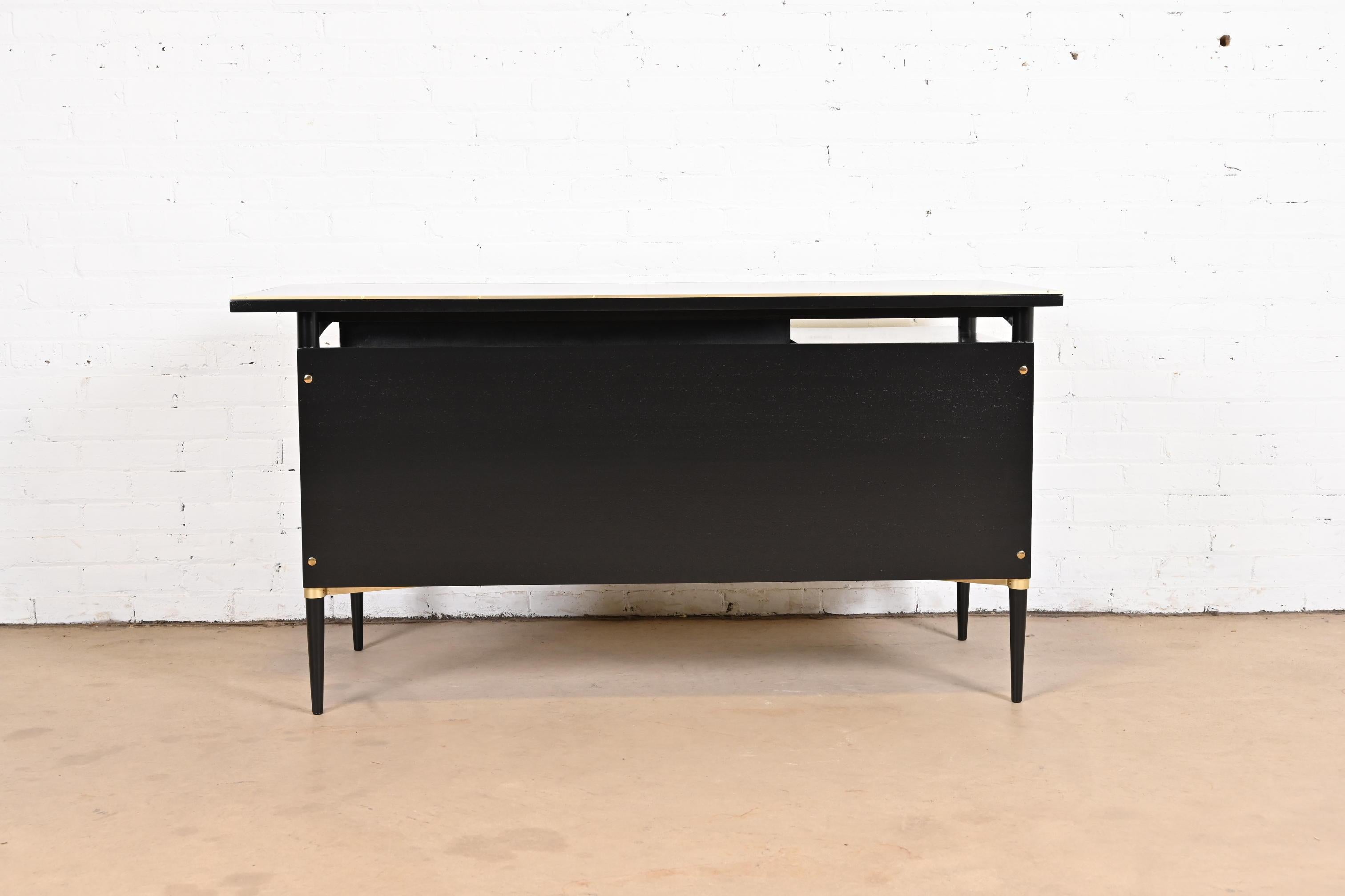 Paul McCobb Connoisseur Collection Black Lacquer and Brass Desk, Refinished For Sale 9