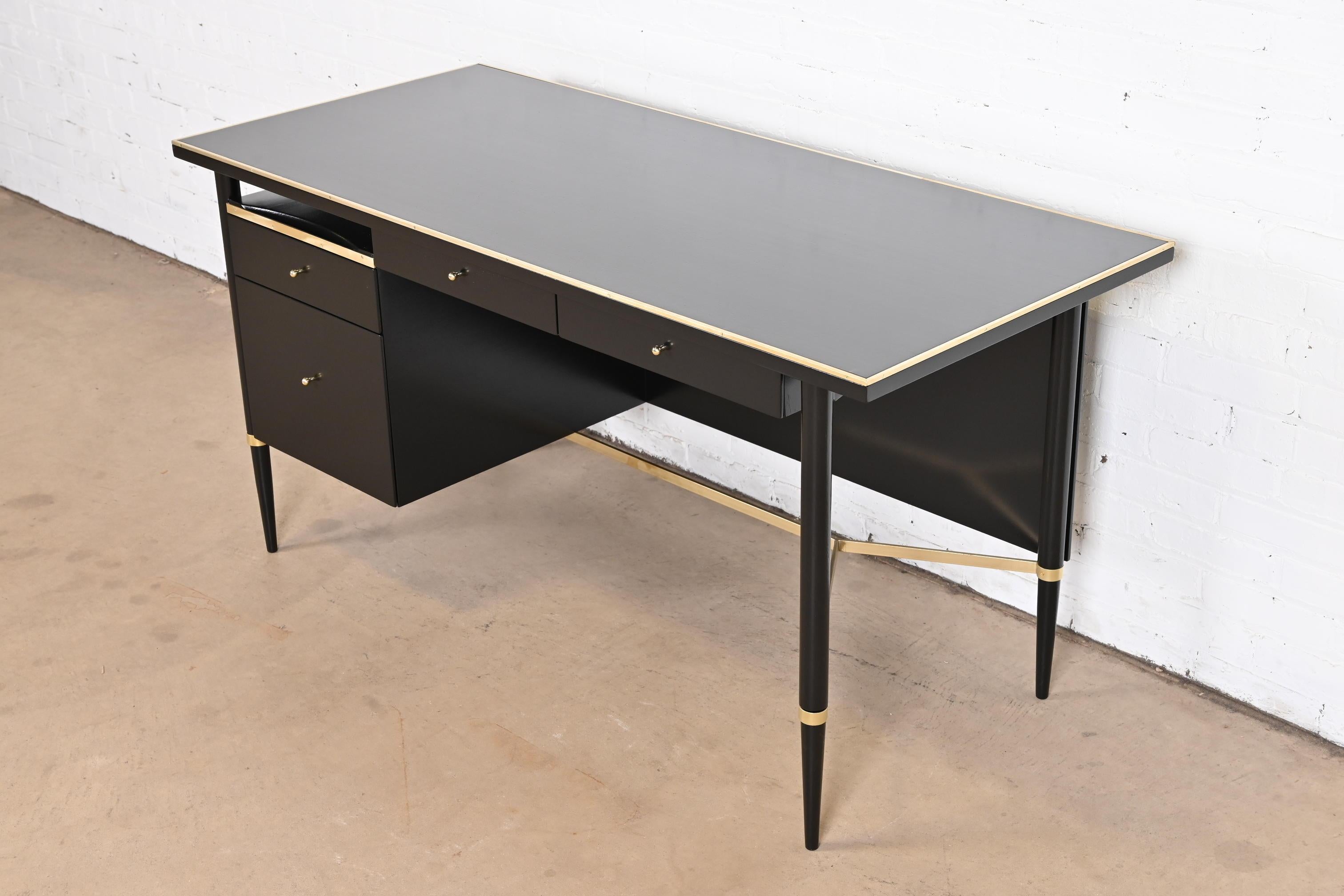 American Paul McCobb Connoisseur Collection Black Lacquer and Brass Desk, Refinished For Sale