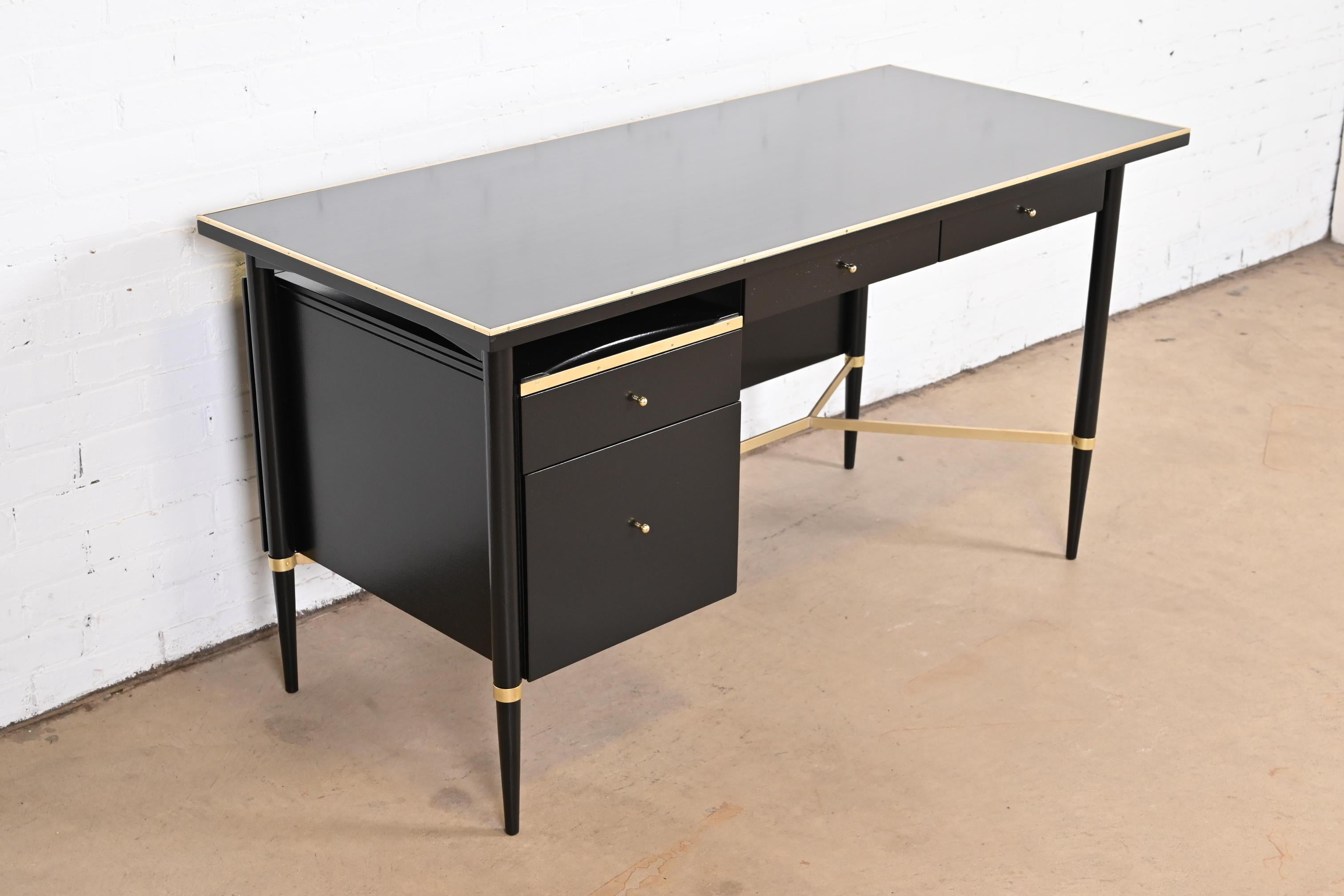 Mid-20th Century Paul McCobb Connoisseur Collection Black Lacquer and Brass Desk, Refinished For Sale