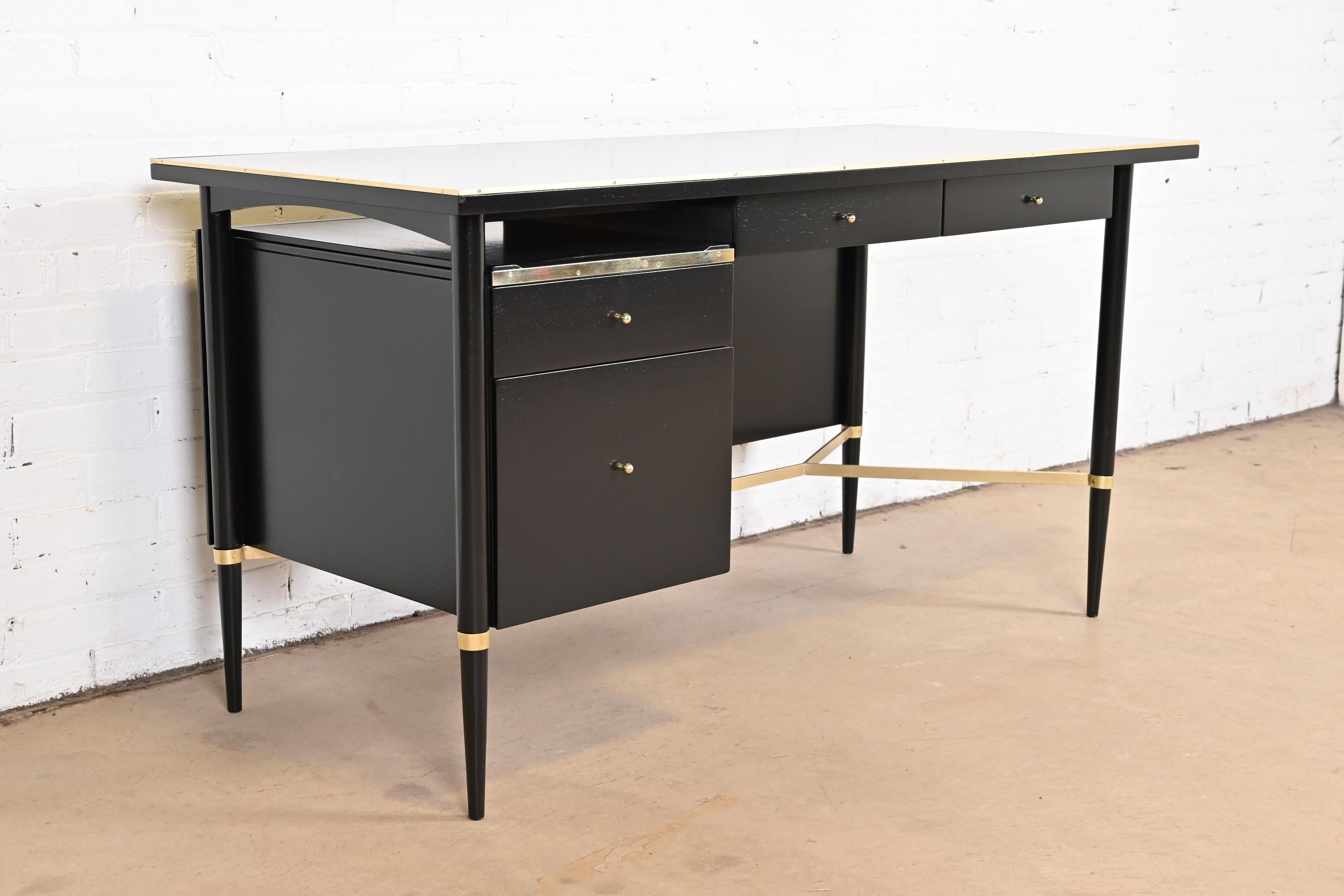 Paul McCobb Connoisseur Collection Black Lacquer and Brass Desk, Refinished For Sale 1
