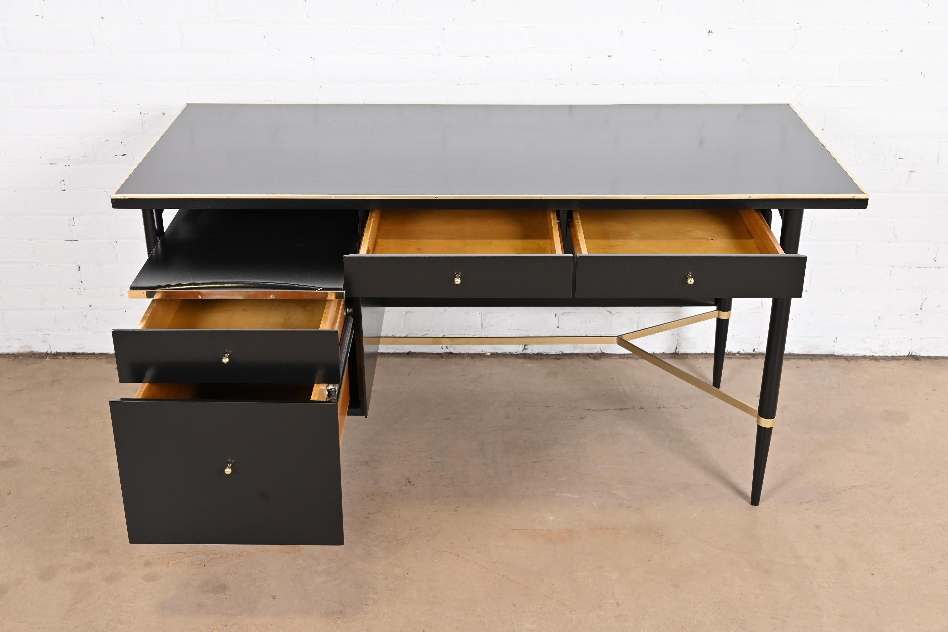 Paul McCobb Connoisseur Collection Black Lacquer and Brass Desk, Refinished For Sale 2