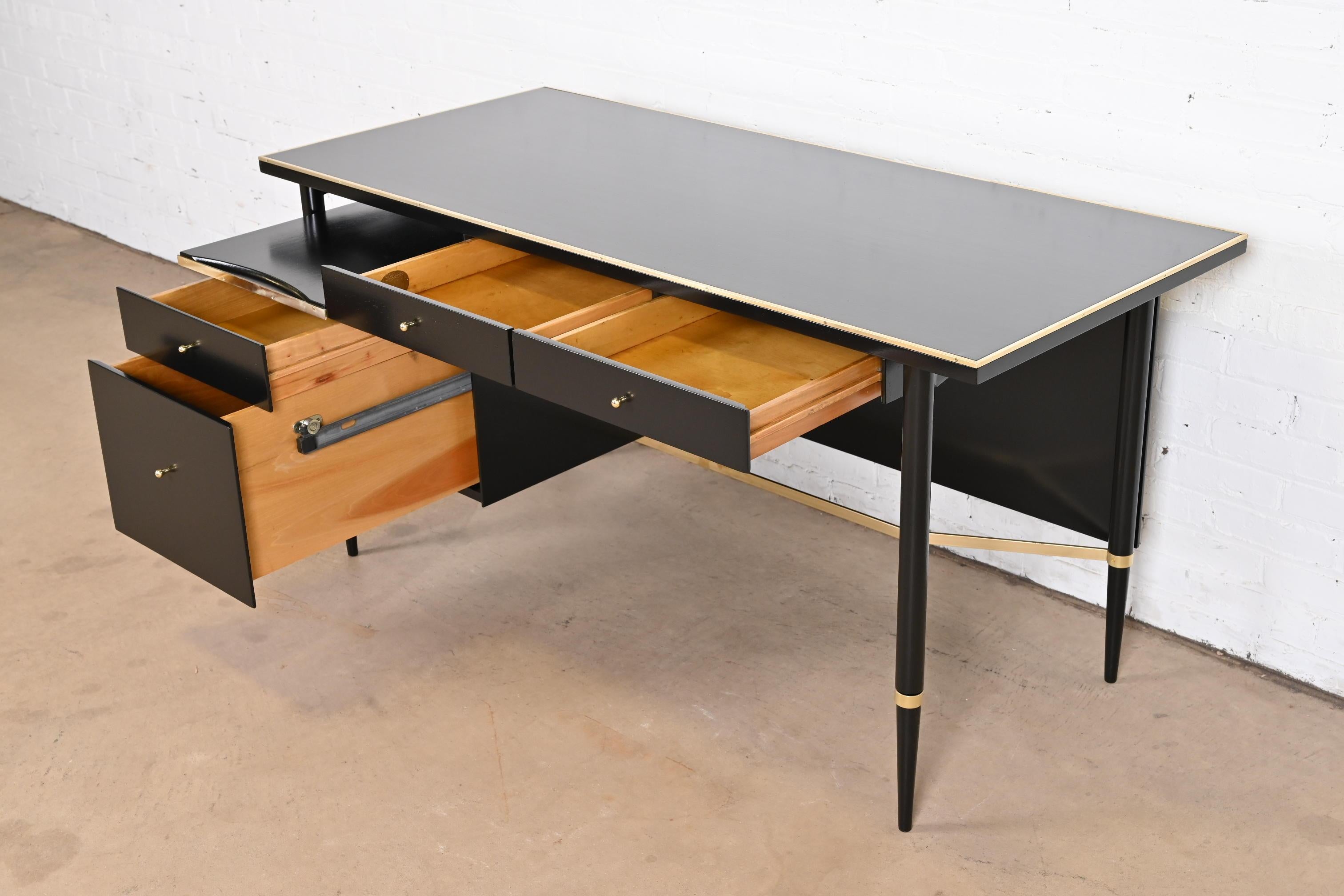 Paul McCobb Connoisseur Collection Black Lacquer and Brass Desk, Refinished For Sale 3