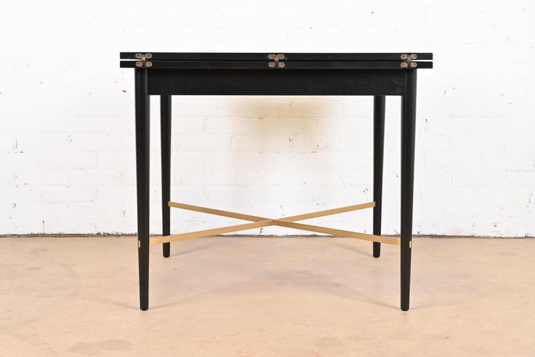 Paul McCobb Connoisseur Collection Black Lacquer and Brass Flip Top Dining Table For Sale 13