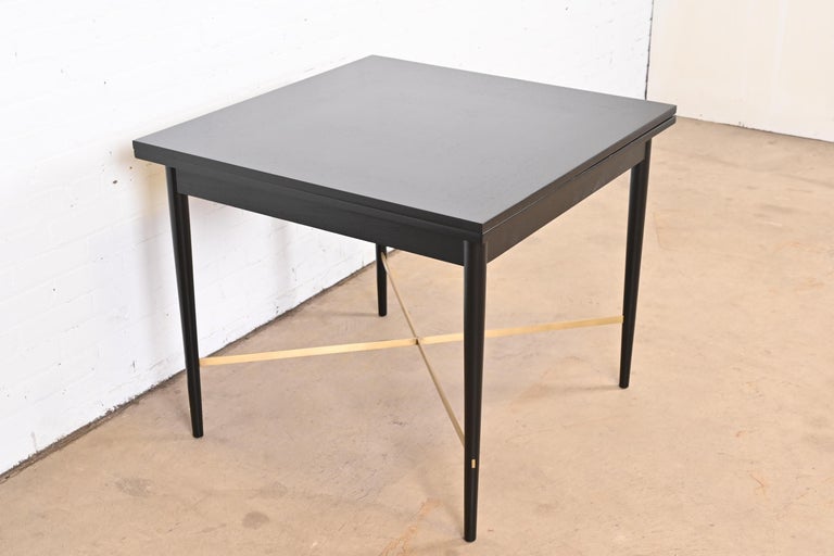 Mid-Century Modern Paul McCobb Connoisseur Collection Black Lacquer and Brass Flip Top Dining Table For Sale