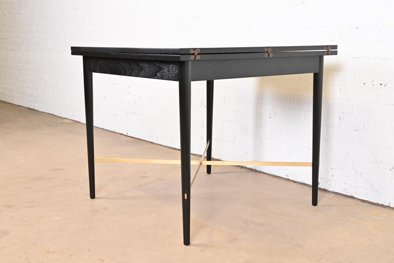 Mid-20th Century Paul McCobb Connoisseur Collection Black Lacquer and Brass Flip Top Dining Table For Sale
