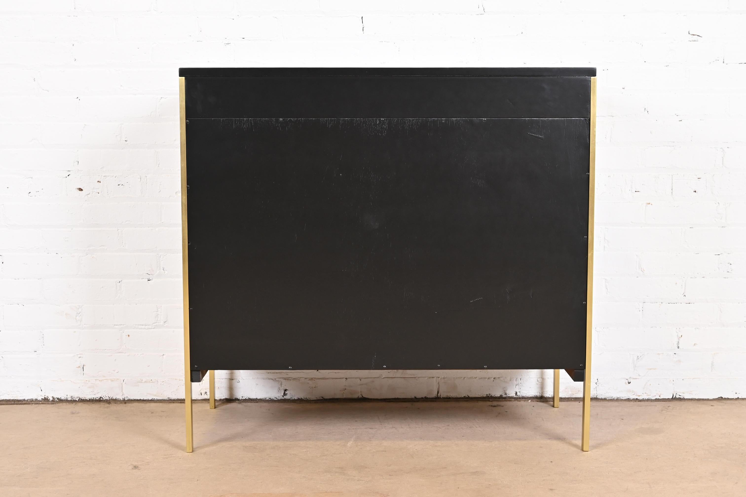 Paul McCobb Connoisseur Collection Black Lacquer and Brass Lift Top Bar Cabinet 10