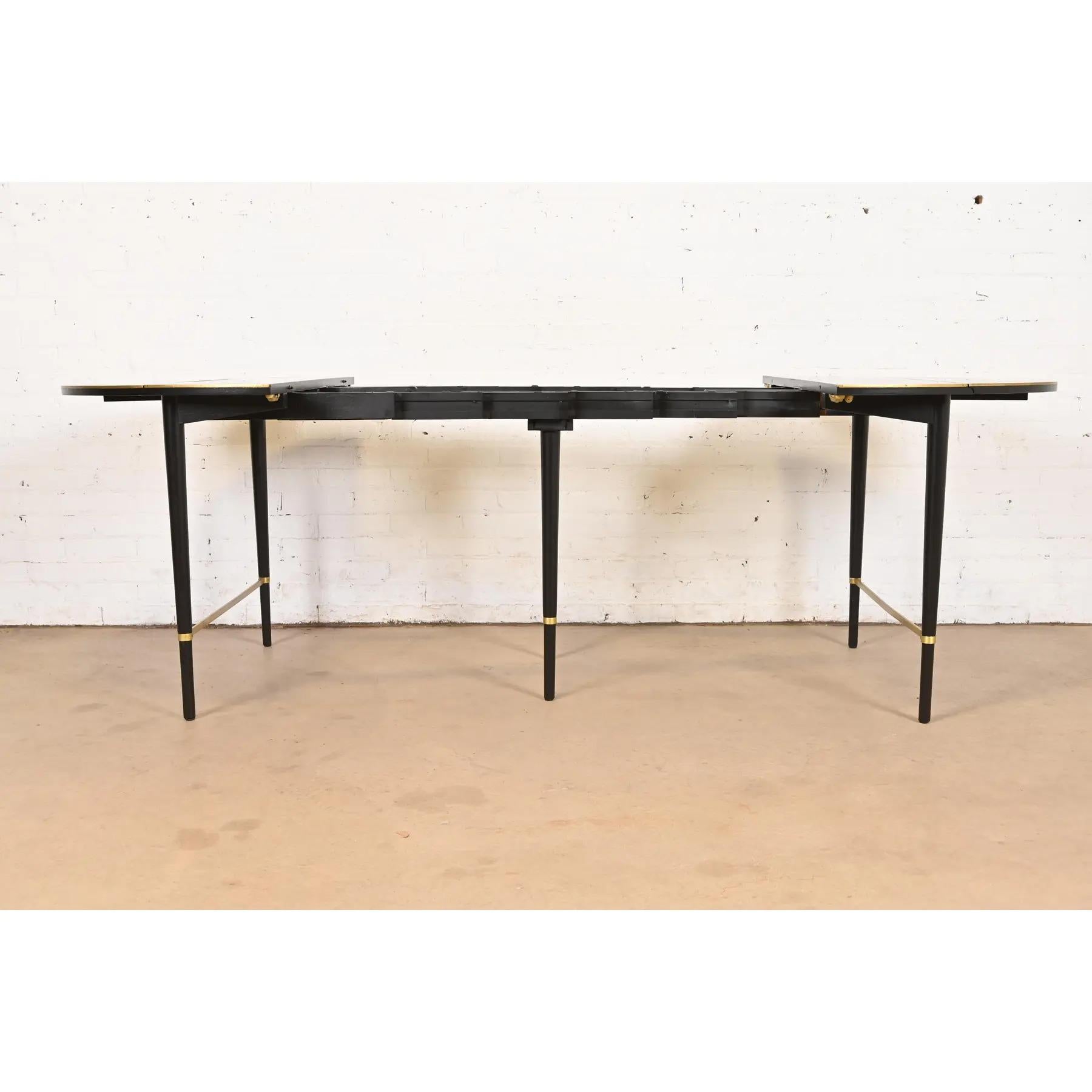 Brass Paul McCobb Connoisseur Collection Black Lacquered Dining Table, Refinished For Sale