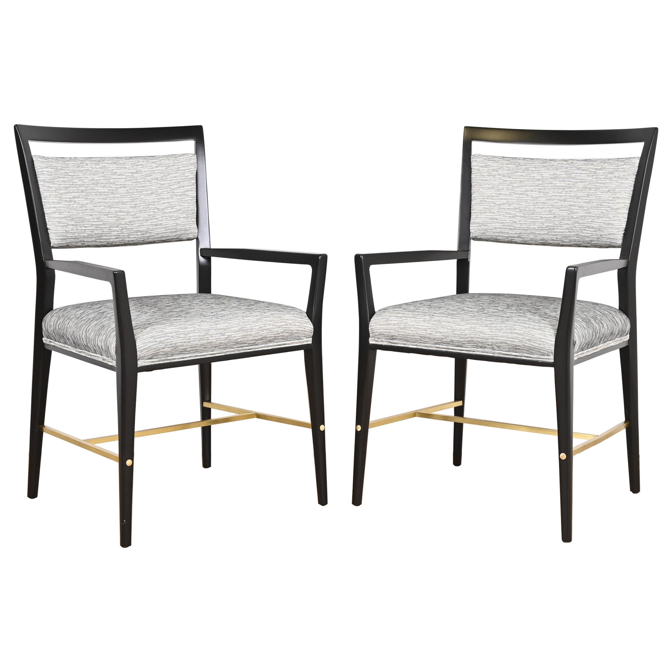 Paul McCobb Connoisseur Collection Black Lacquered Mahogany and Brass Armchairs