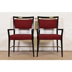 Paul McCobb Connoisseur Collection Mahogany and Brass Armchairs, Pair