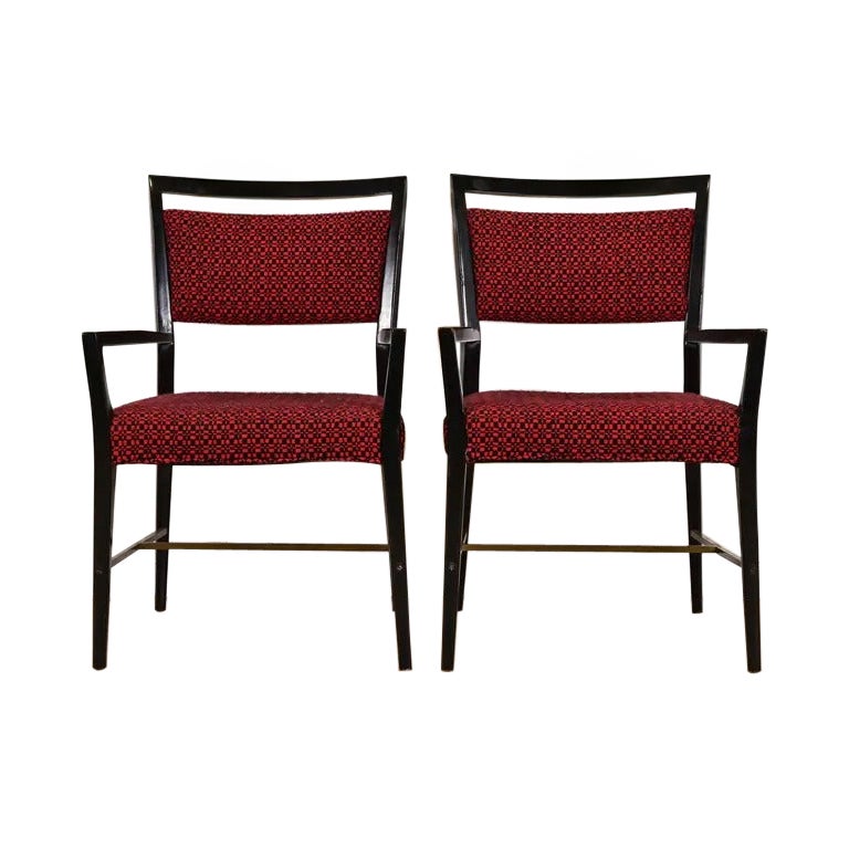Paul McCobb Connoisseur Collection Mahogany and Brass Armchairs, Pair For Sale