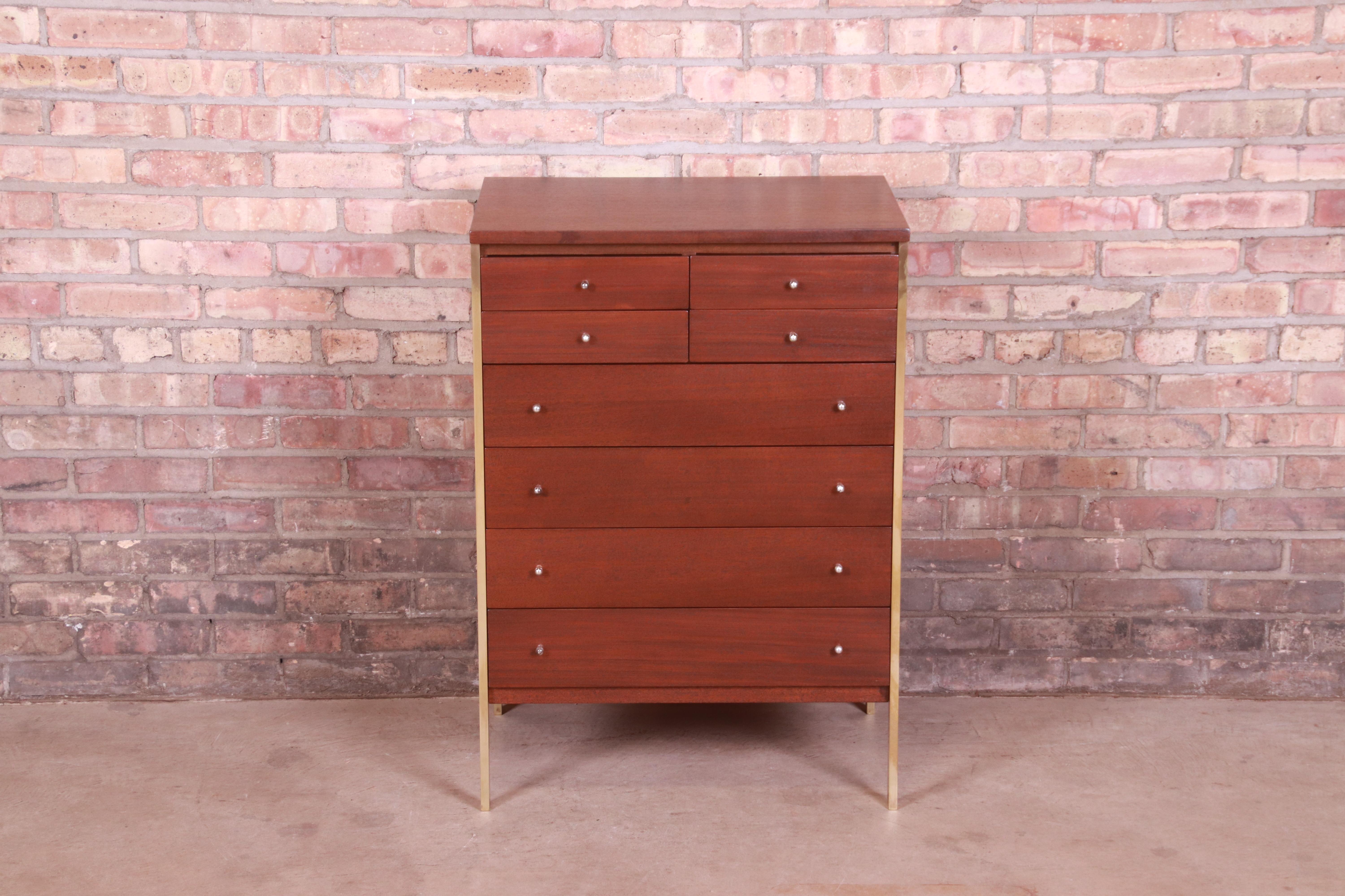 Mid-Century Modern Paul McCobb Connoisseur Collection Mahogany and Brass Dresser Chest, Refinished