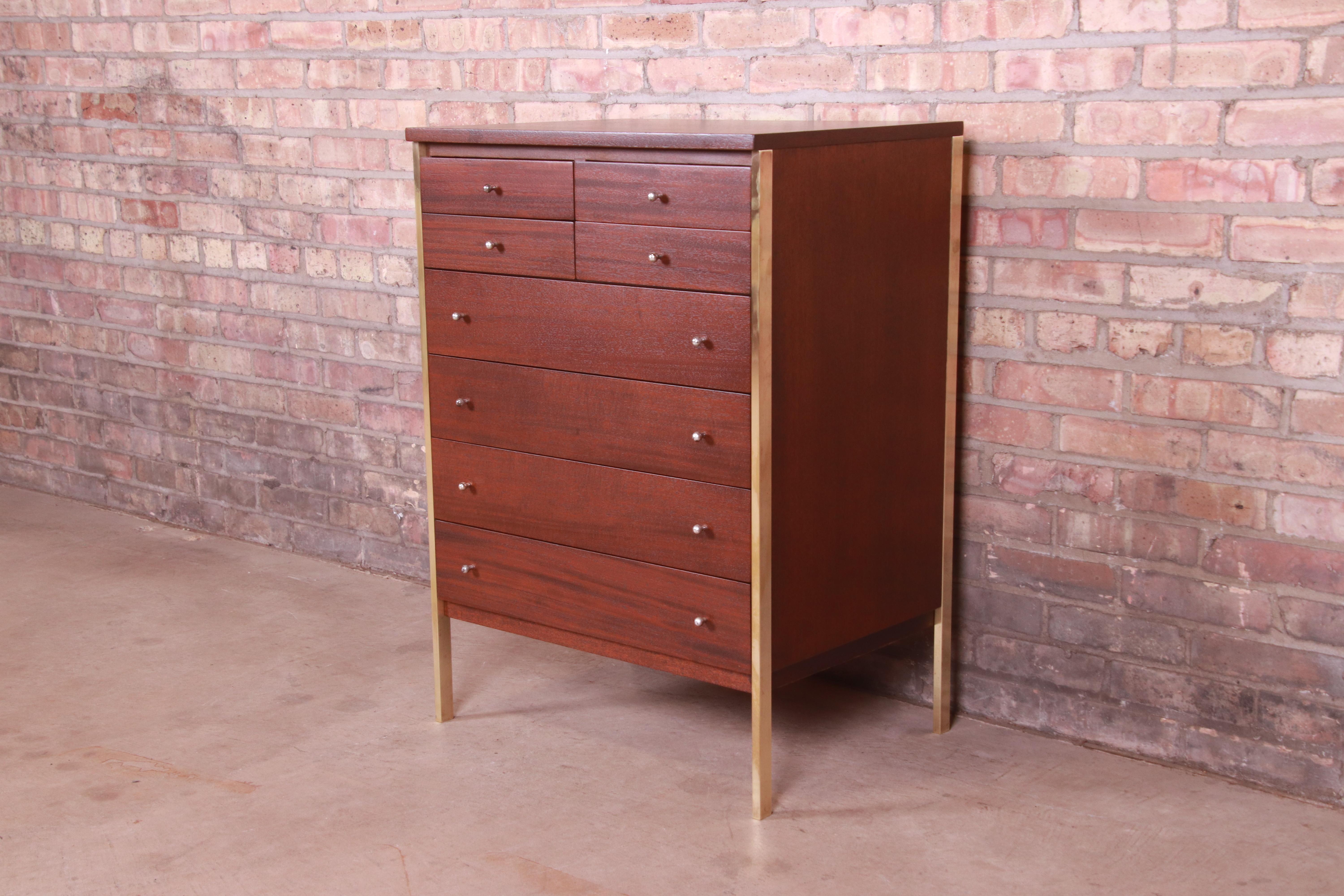 Paul McCobb Connoisseur Collection Mahogany and Brass Dresser Chest, Refinished In Good Condition In South Bend, IN