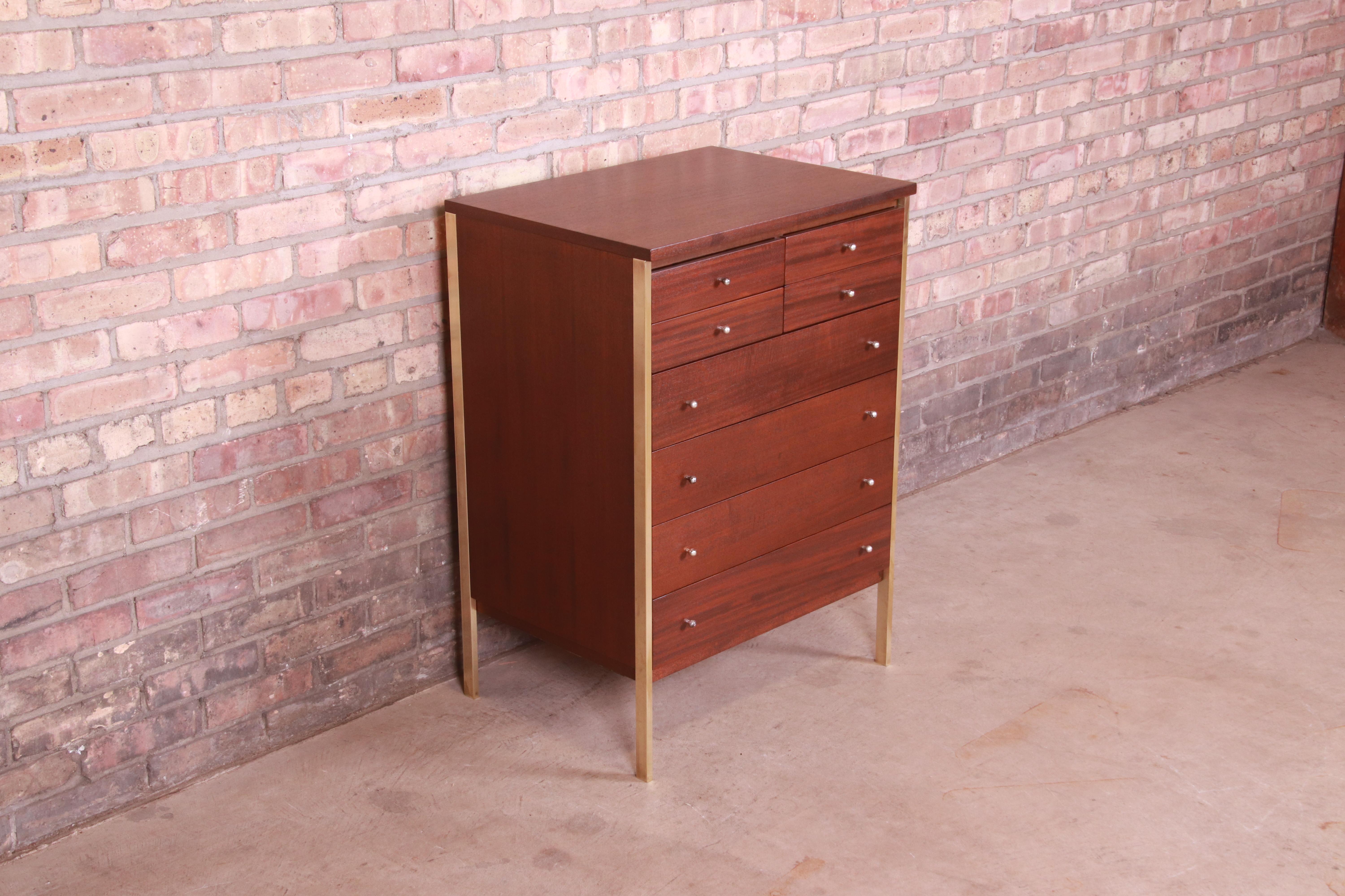 Mid-20th Century Paul McCobb Connoisseur Collection Mahogany and Brass Dresser Chest, Refinished