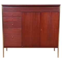 Paul McCobb Connoisseur Collection Mahogany and Brass Lift Top Bar Cabinet
