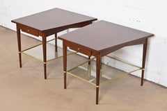 Paul McCobb Connoisseur Collection Mahogany and Brass Nightstands or Side Tables