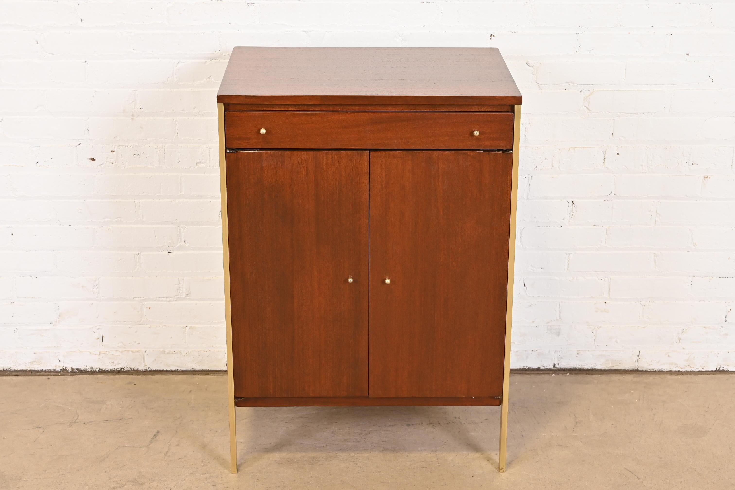 Mid-Century Modern Paul McCobb Connoisseur Collection Mahogany and Brass Server or Bar Cabinet For Sale