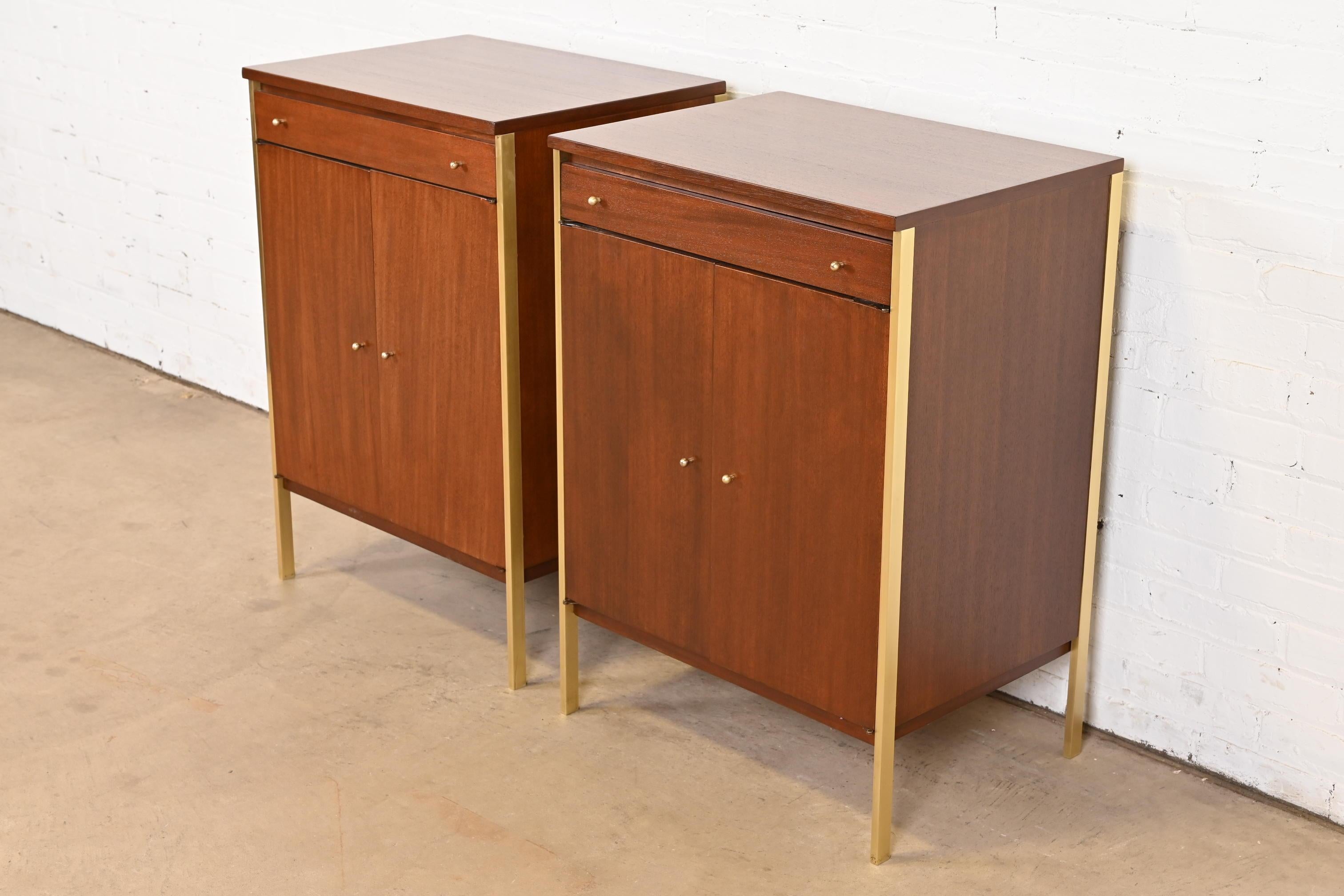 Mid-Century Modern Paul McCobb Connoisseur Collection Mahogany and Brass Servers or Bar Cabinets